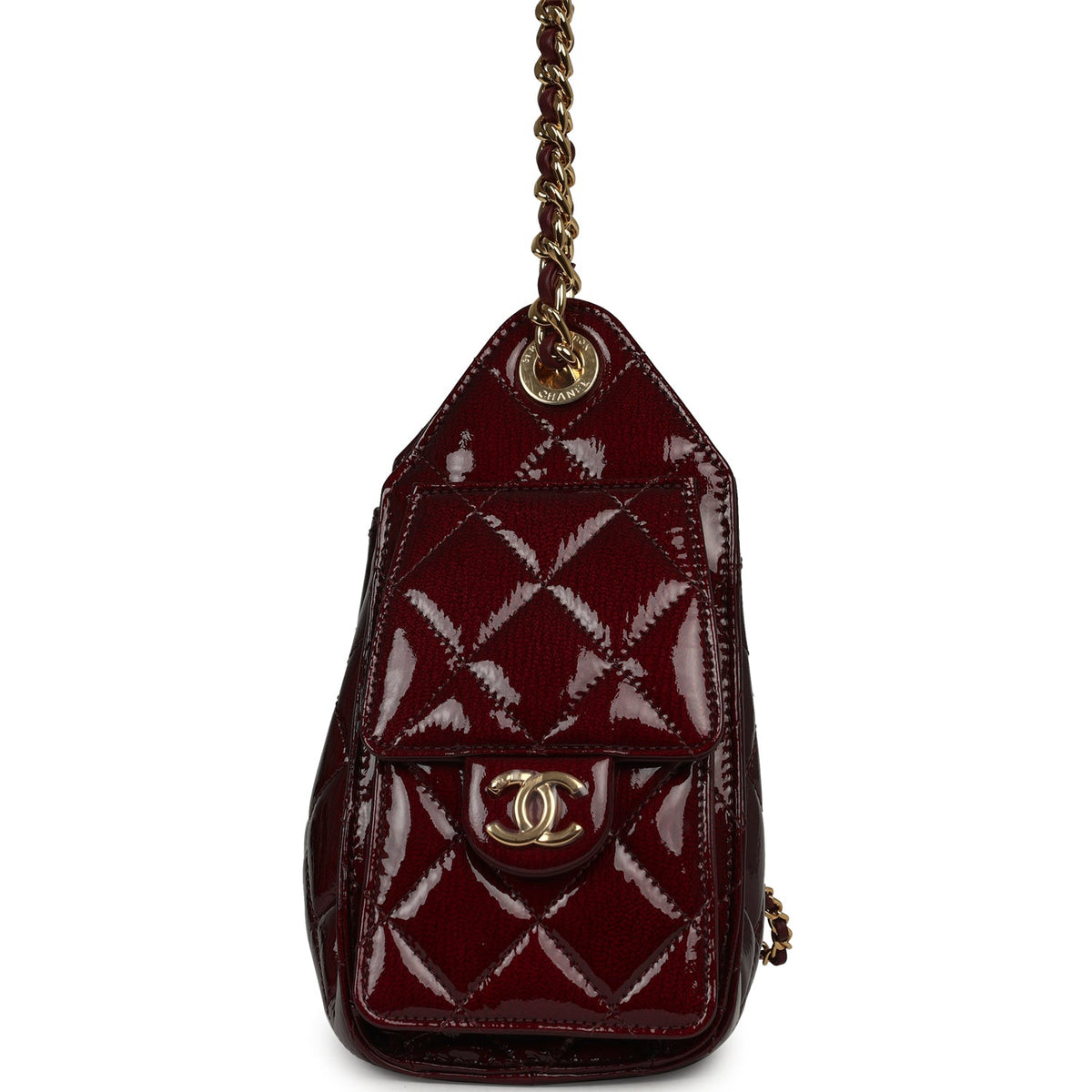 Chanel Mini 25 Hobo Bag Burgundy Patent Lambskin Gold Hardware