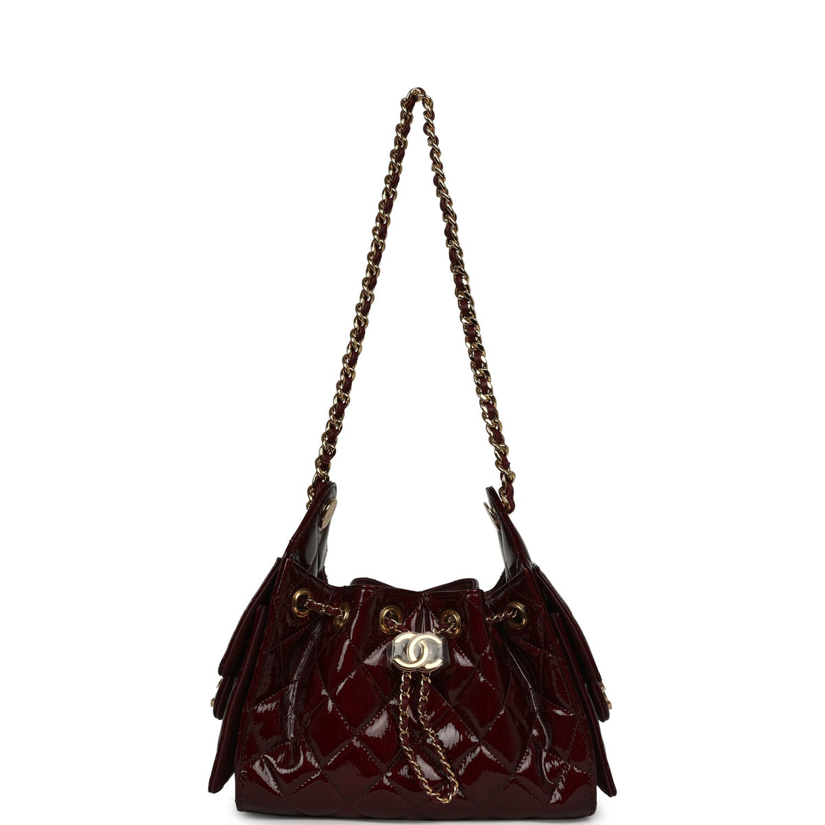 Chanel Mini 25 Hobo Bag Burgundy Patent Lambskin Gold Hardware