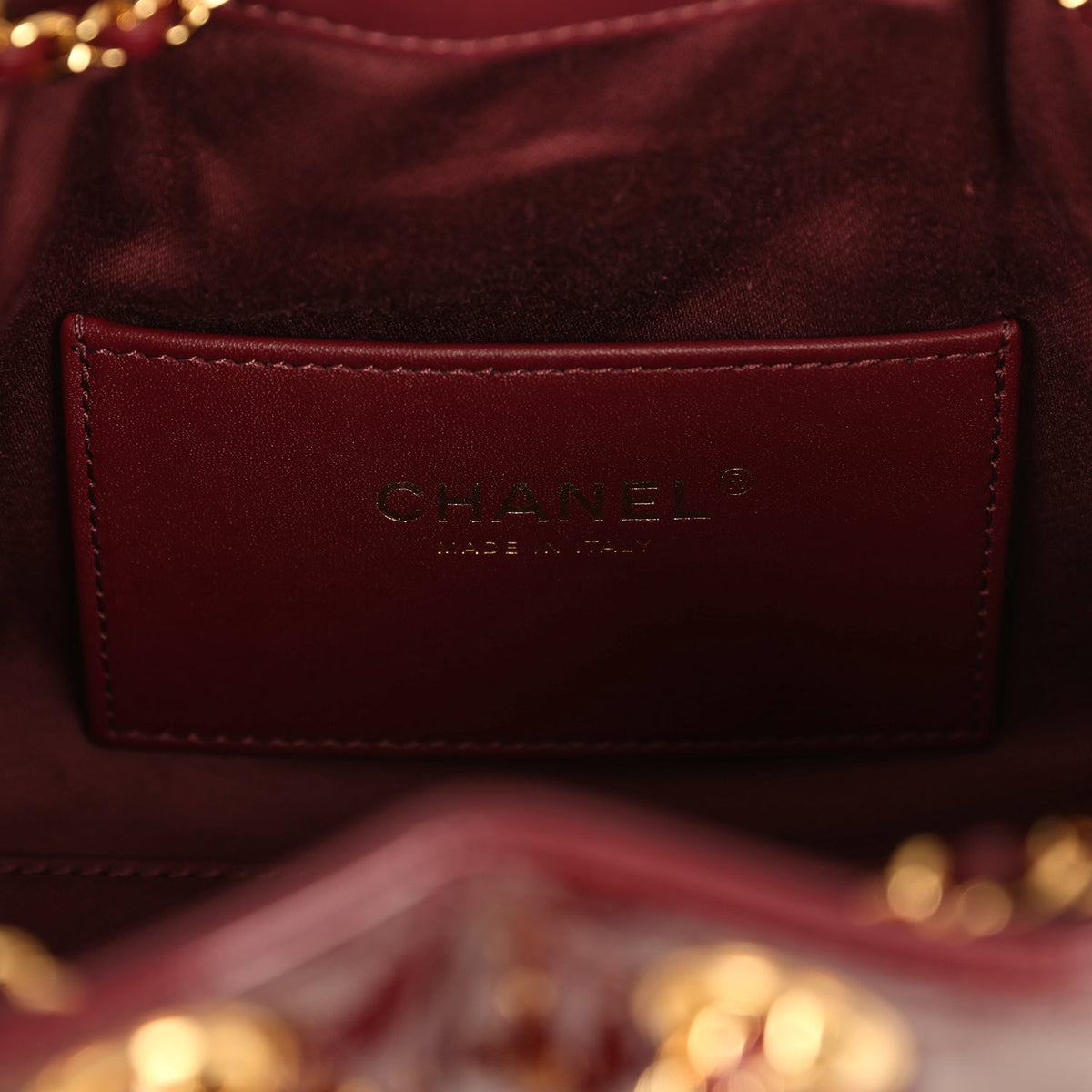 Chanel Mini 25 Hobo Bag Burgundy Patent Lambskin Gold Hardware