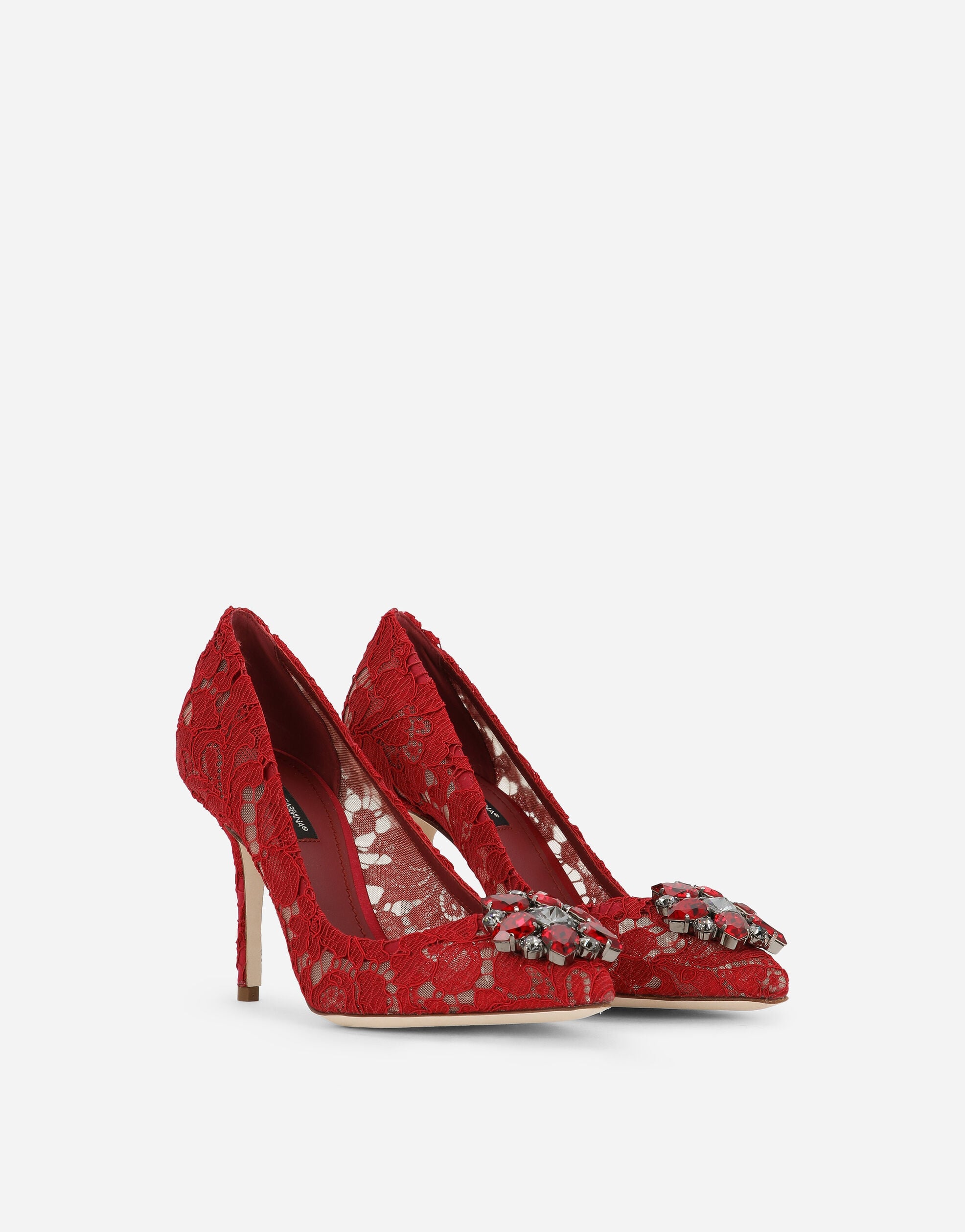 Lace rainbow pumps with brooch detailing