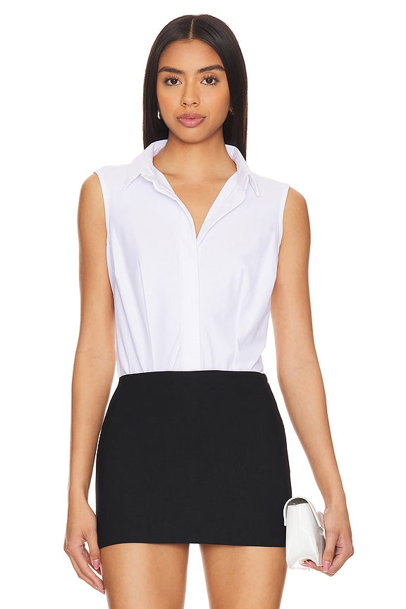 Commando Classic Sleeveless Button Down Bodysuit in White