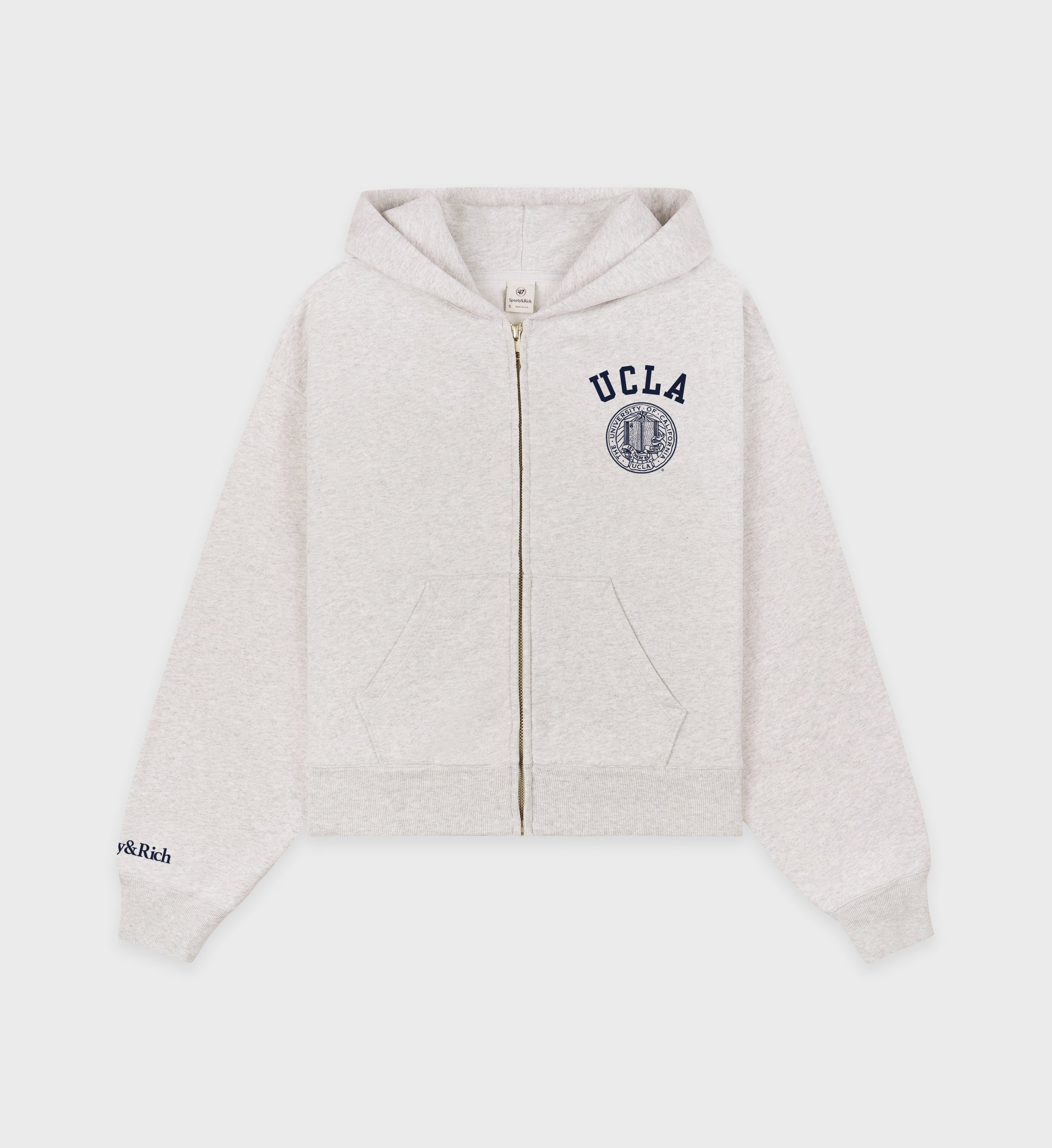 UCLA Crest Cropped Zip Hoodie - Heather Gray/Navy