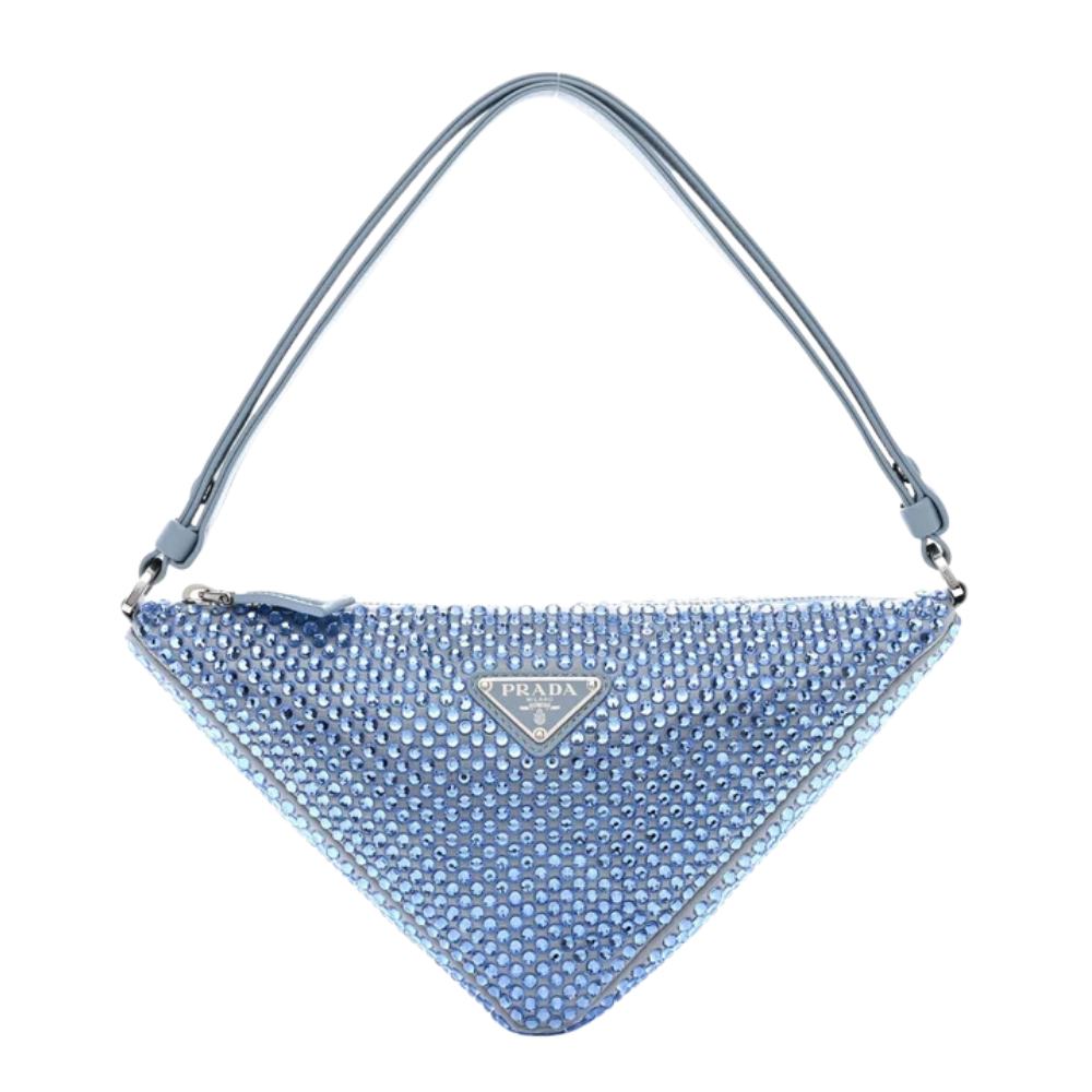 Satin Crystal Triangle Pouch Celeste