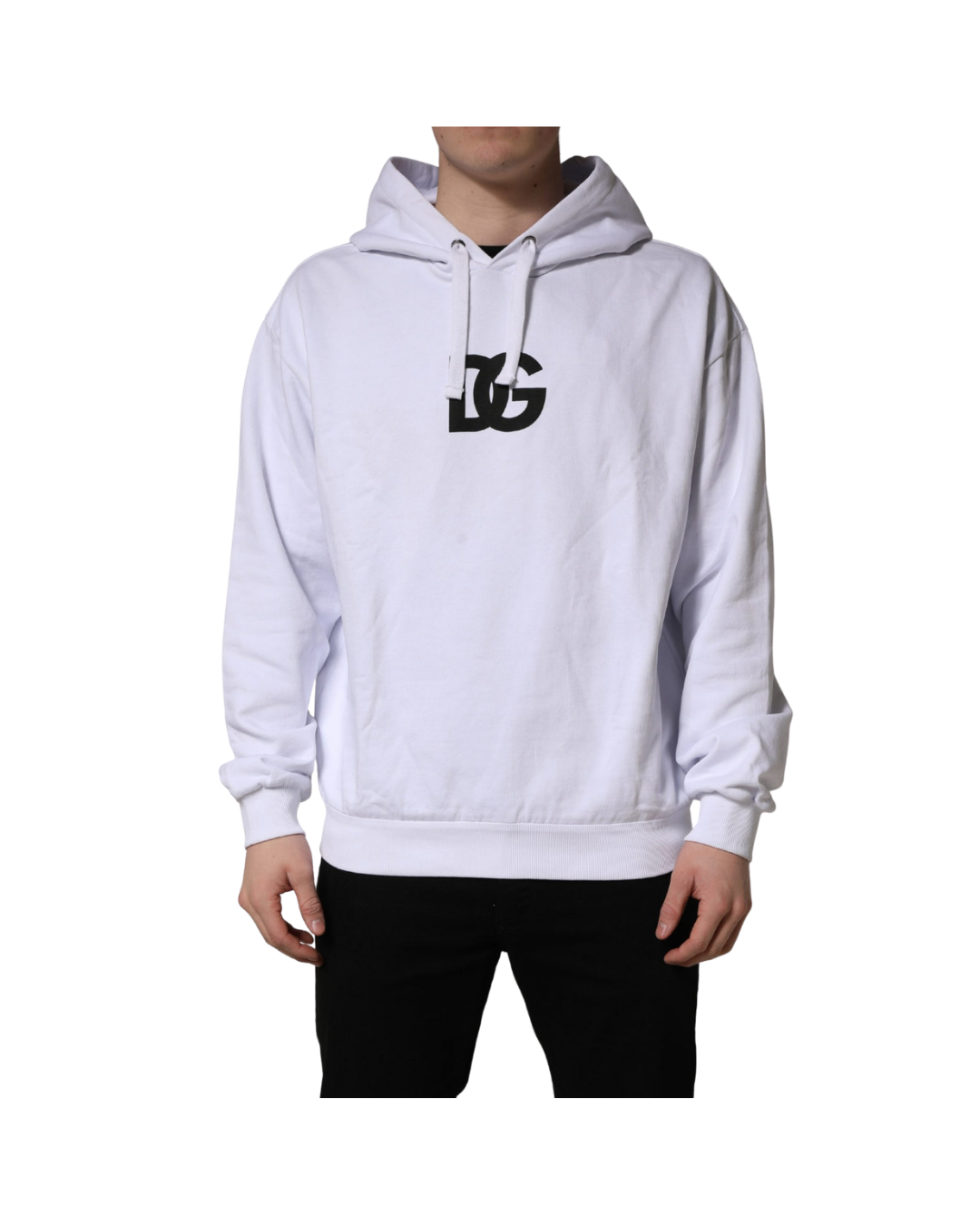 Dolce & Gabbana White Logo Print Cotton Hooded Sweatshirt Sweater
