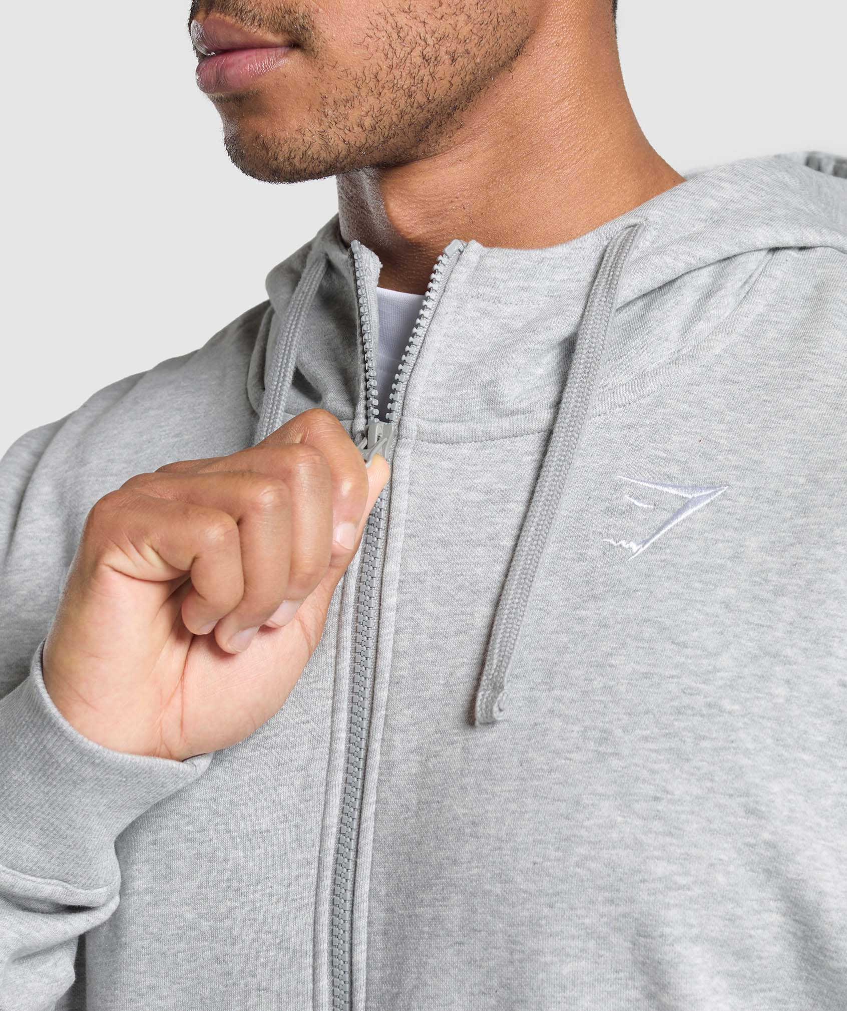 Gymshark Crest Oversized Zip Up Hoodie - Light Grey Core Marl