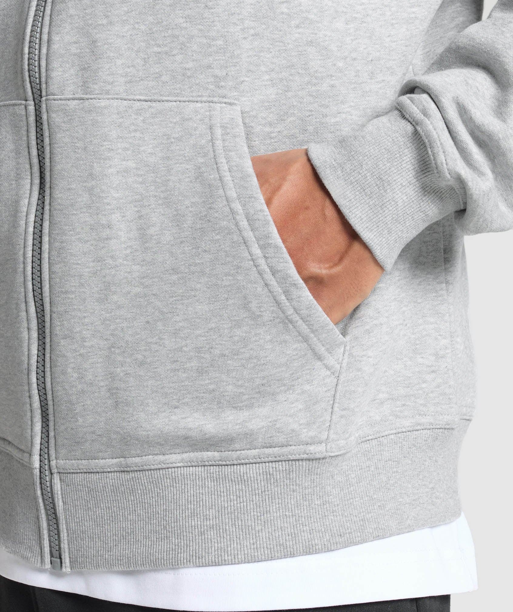 Gymshark Crest Oversized Zip Up Hoodie - Light Grey Core Marl