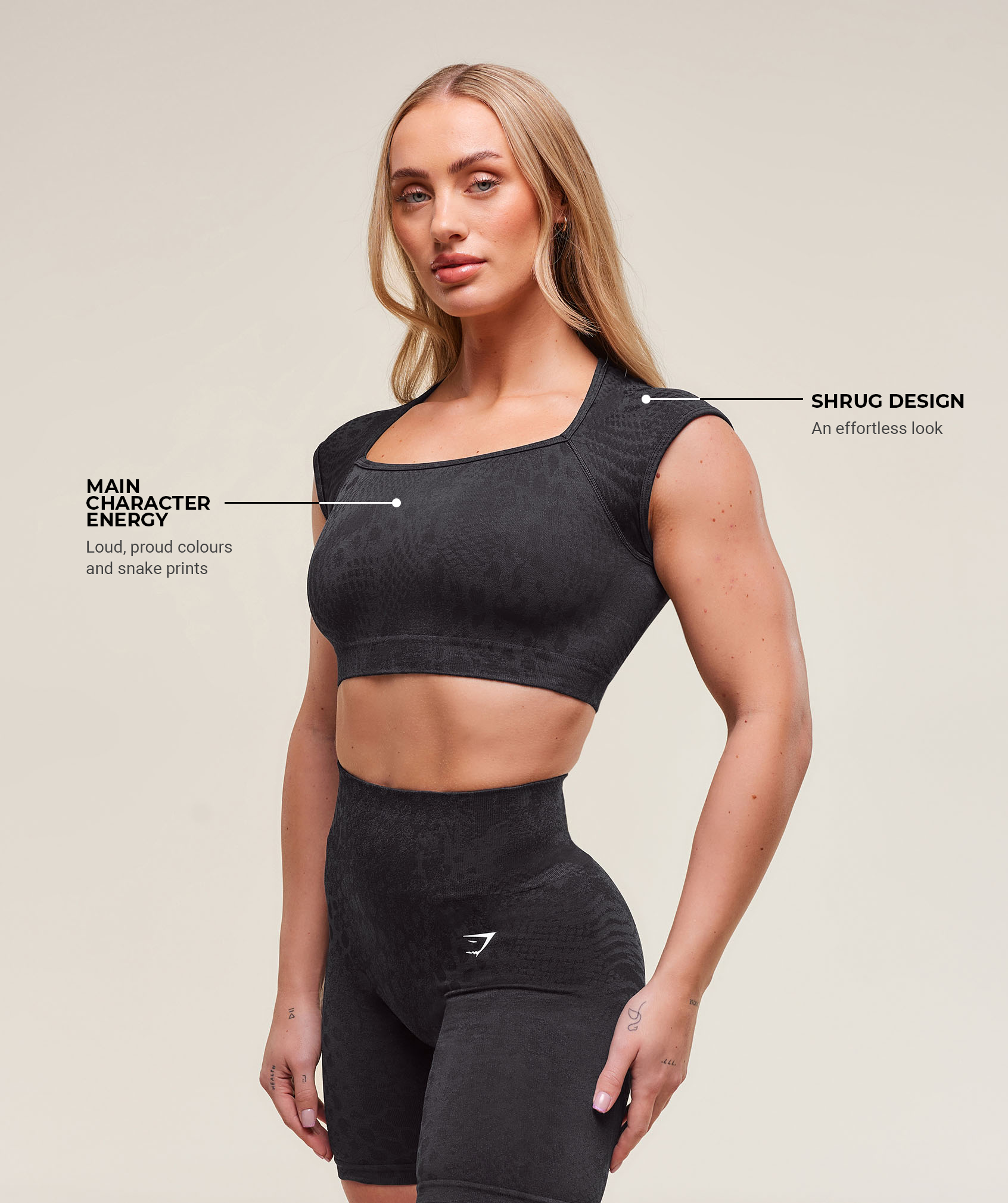 Gymshark Adapt Animal X Whitney Seamless Crop Top - Black/Asphalt Grey