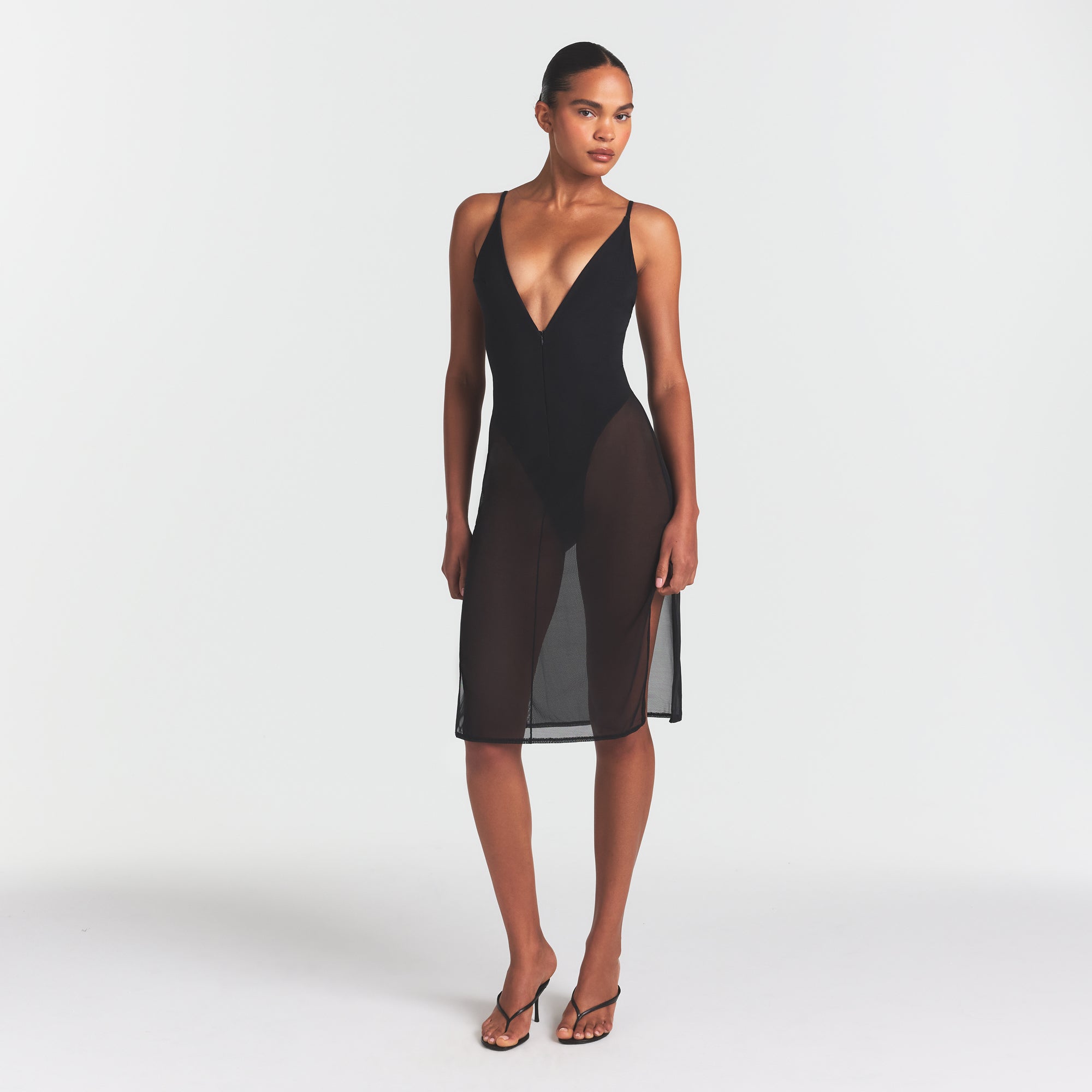 Skims Body Mesh Plunge Midi Dress