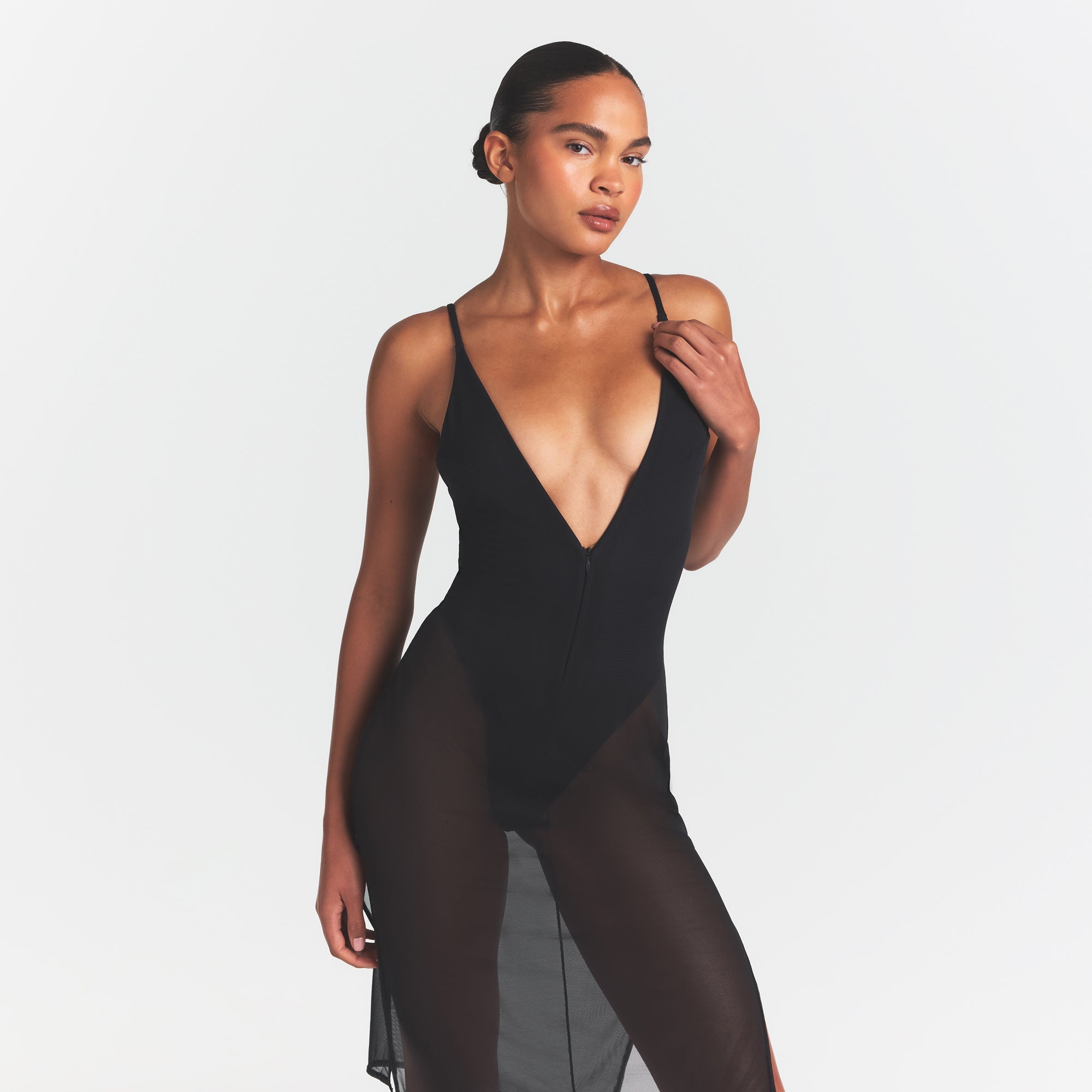 Skims Body Mesh Plunge Midi Dress