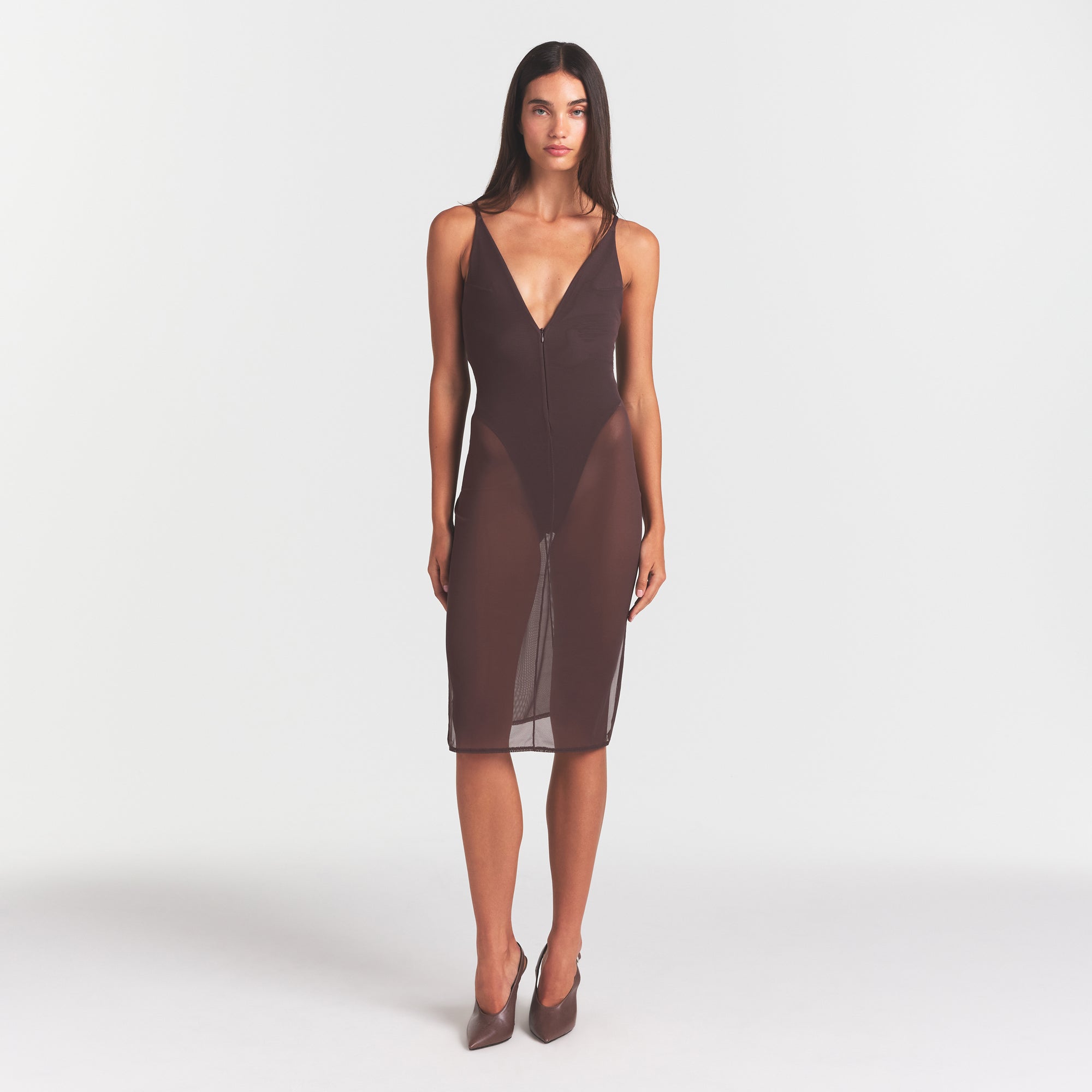 Skims Body Mesh Plunge Midi Dress