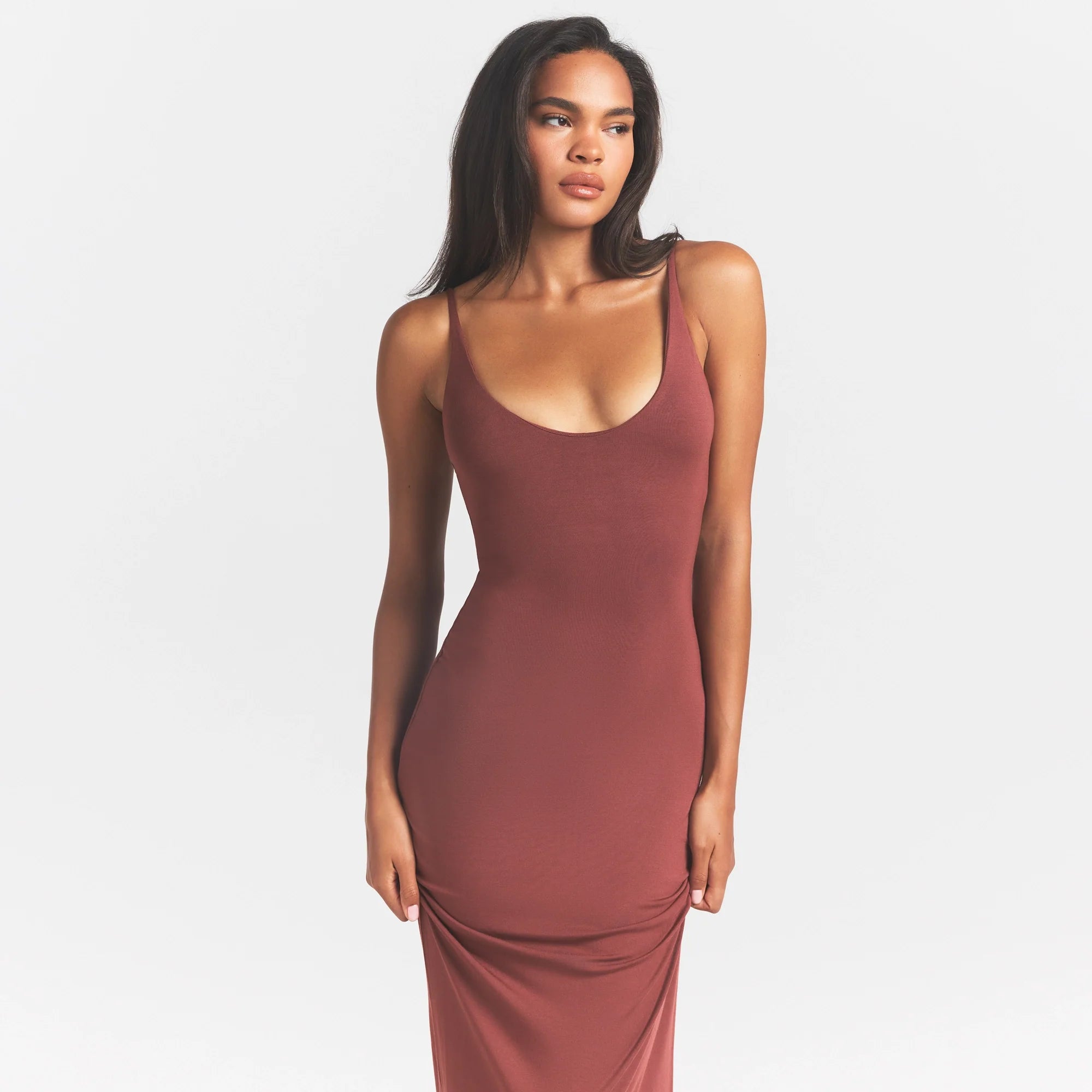 Smooth Layers Scoop Neck Long Dress