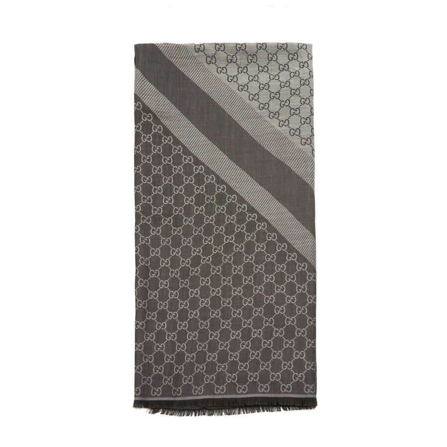 Gucci GUCCI Wool Jacquard GG Logo Scarf Dark Brown 140x140cm - Scarf | Shop From The Mirage