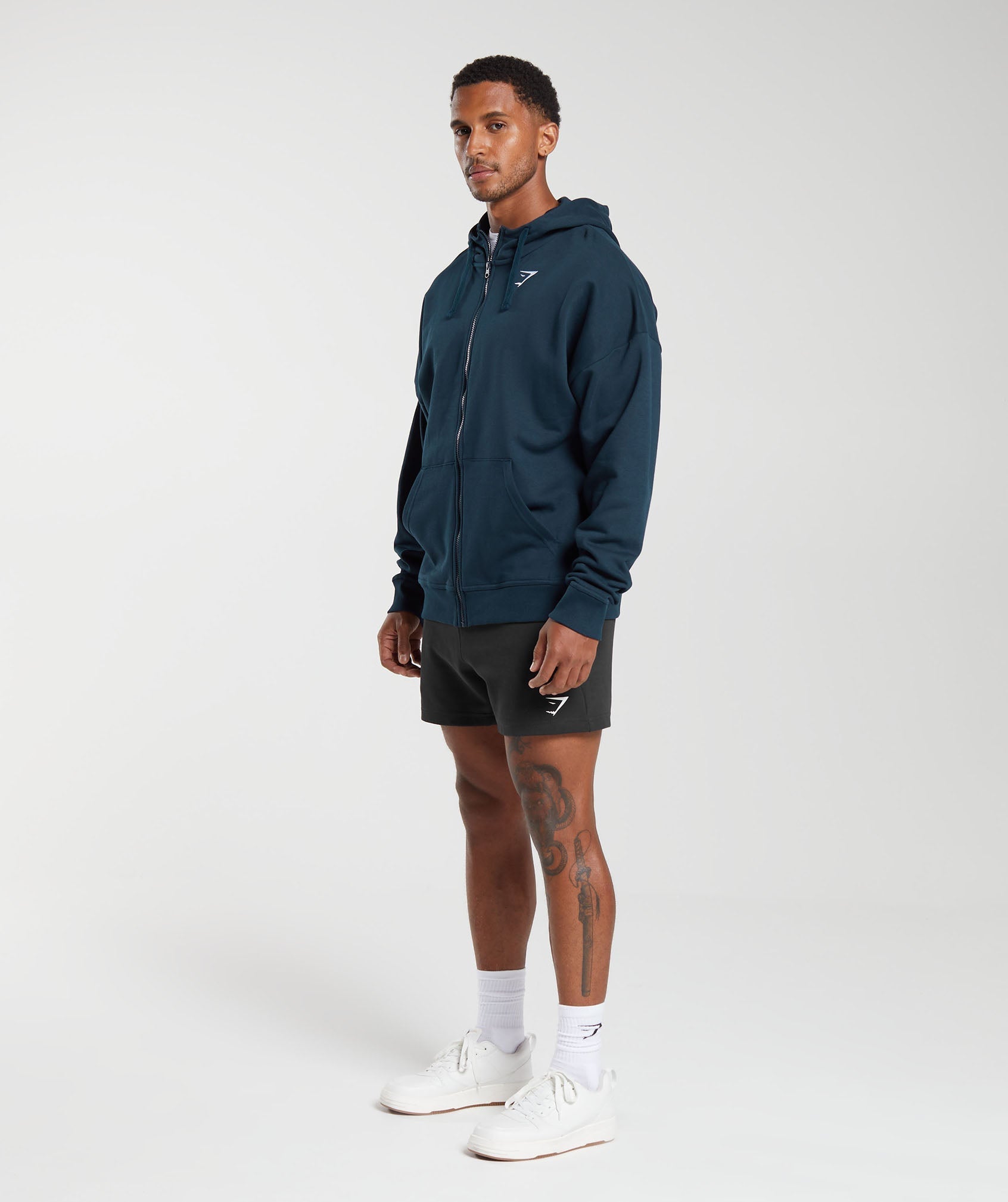 Gymshark Crest Oversized Zip Up Hoodie - Navy