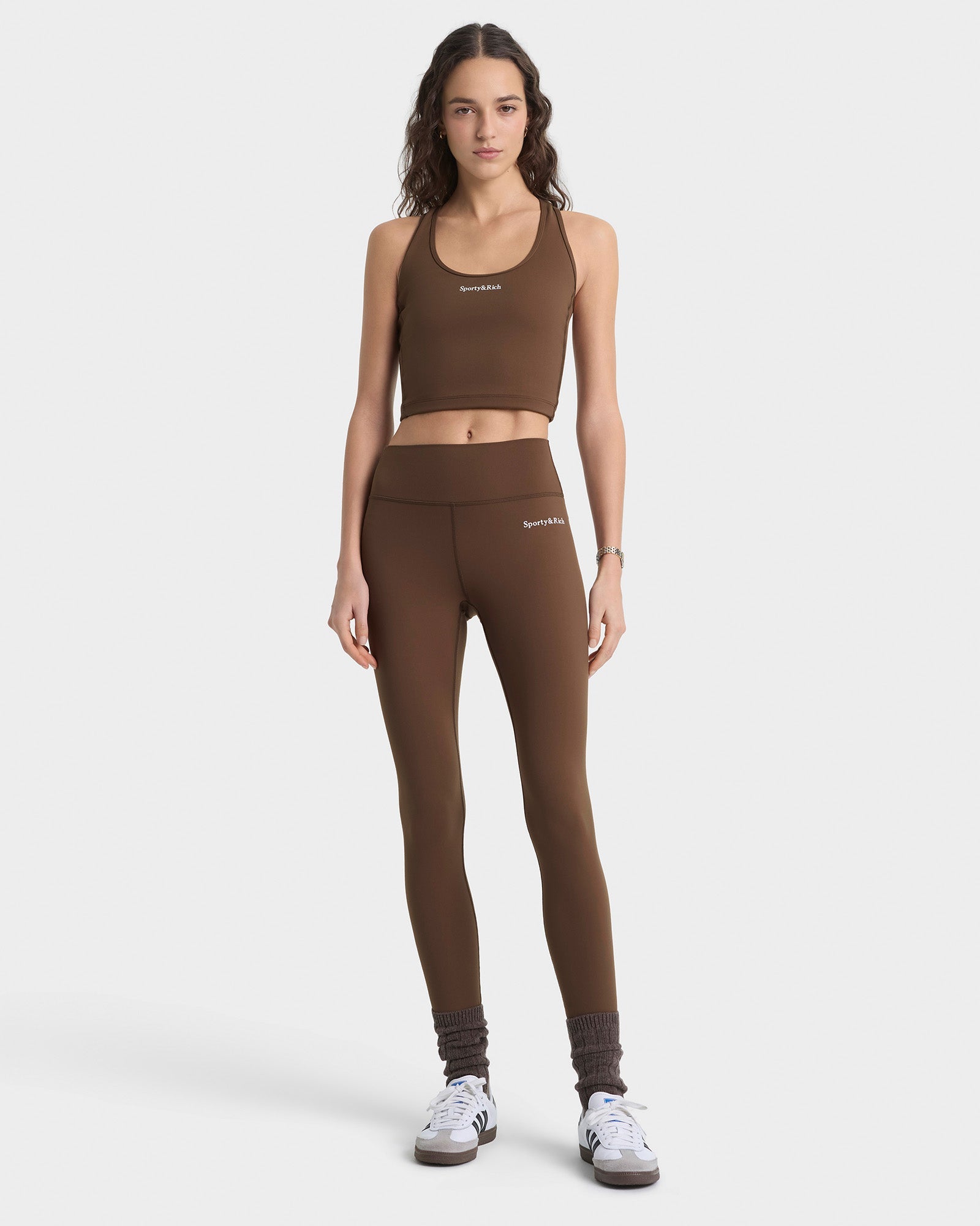 Serif Logo Sports Tank - Toffee/White