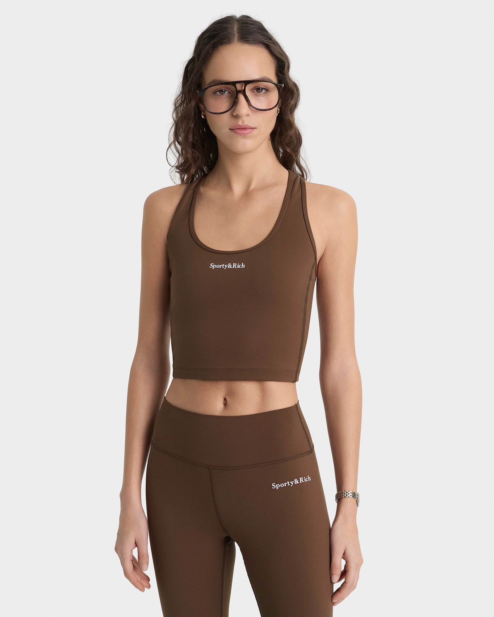 Serif Logo Legging - Toffee/White