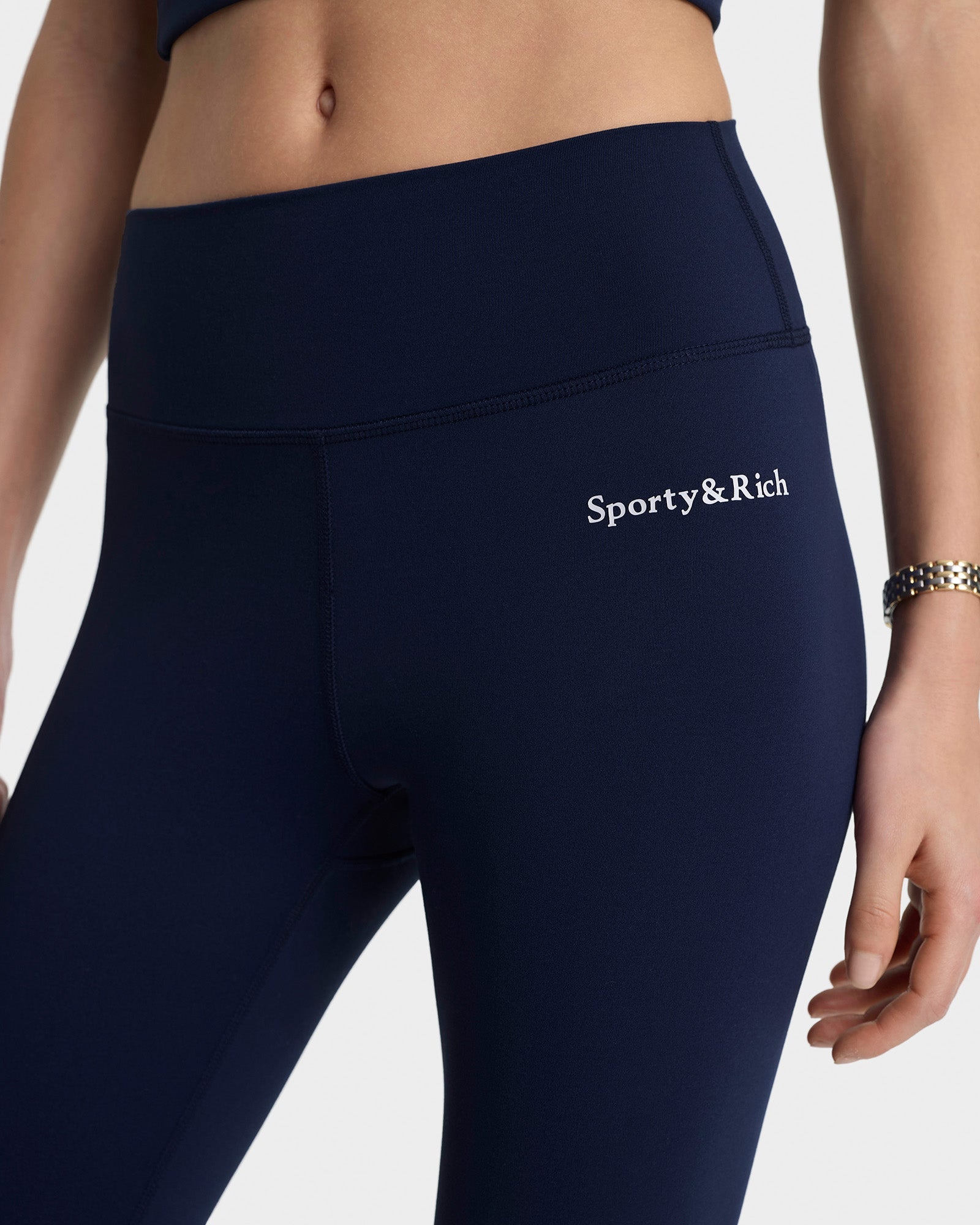 Serif Logo Legging - Navy/White