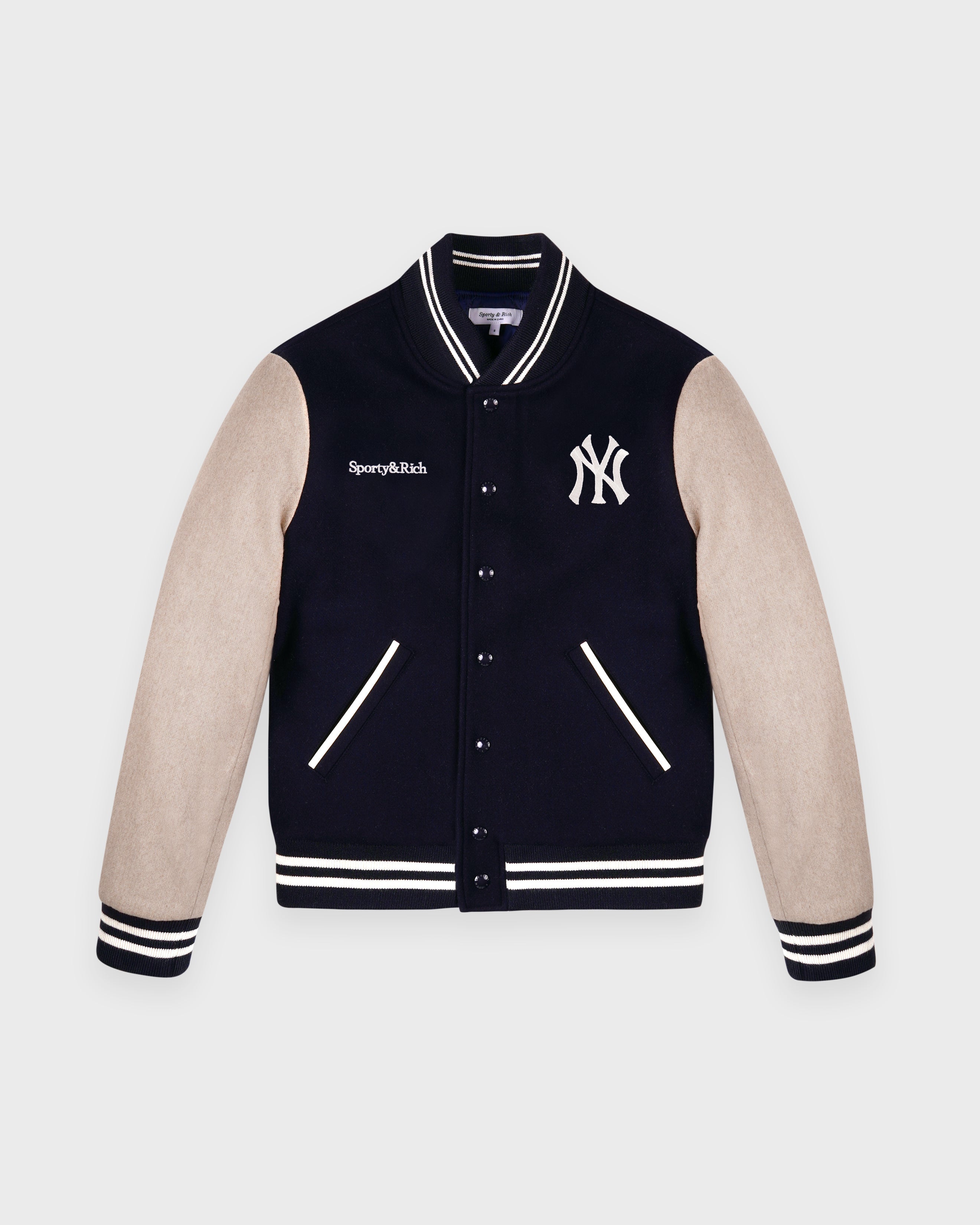 Yankees Curve Wool Varsity Jacket - Navy/Ecru