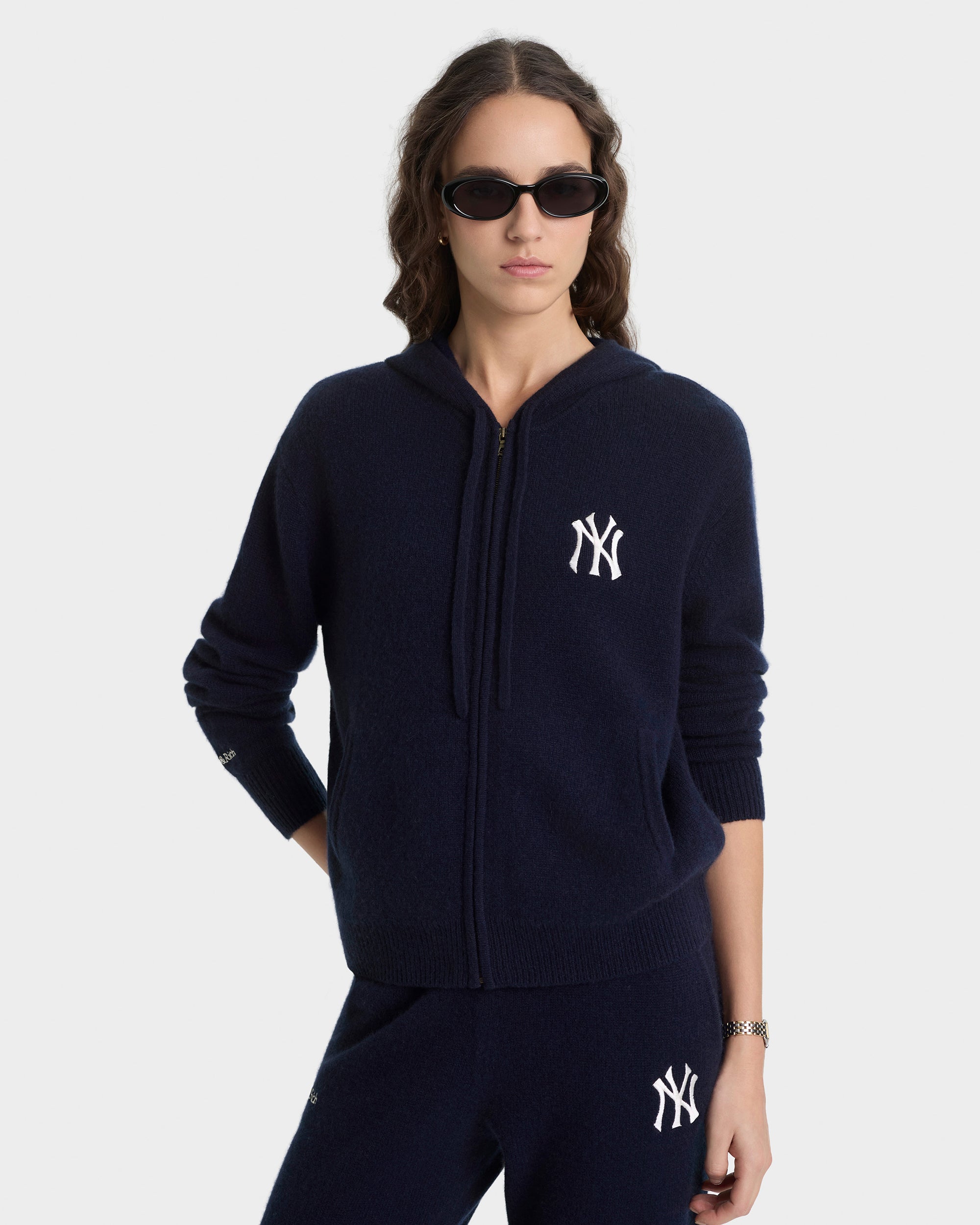 Heritage Yankees Serif Cashmere Zip Hoodie - Navy/White