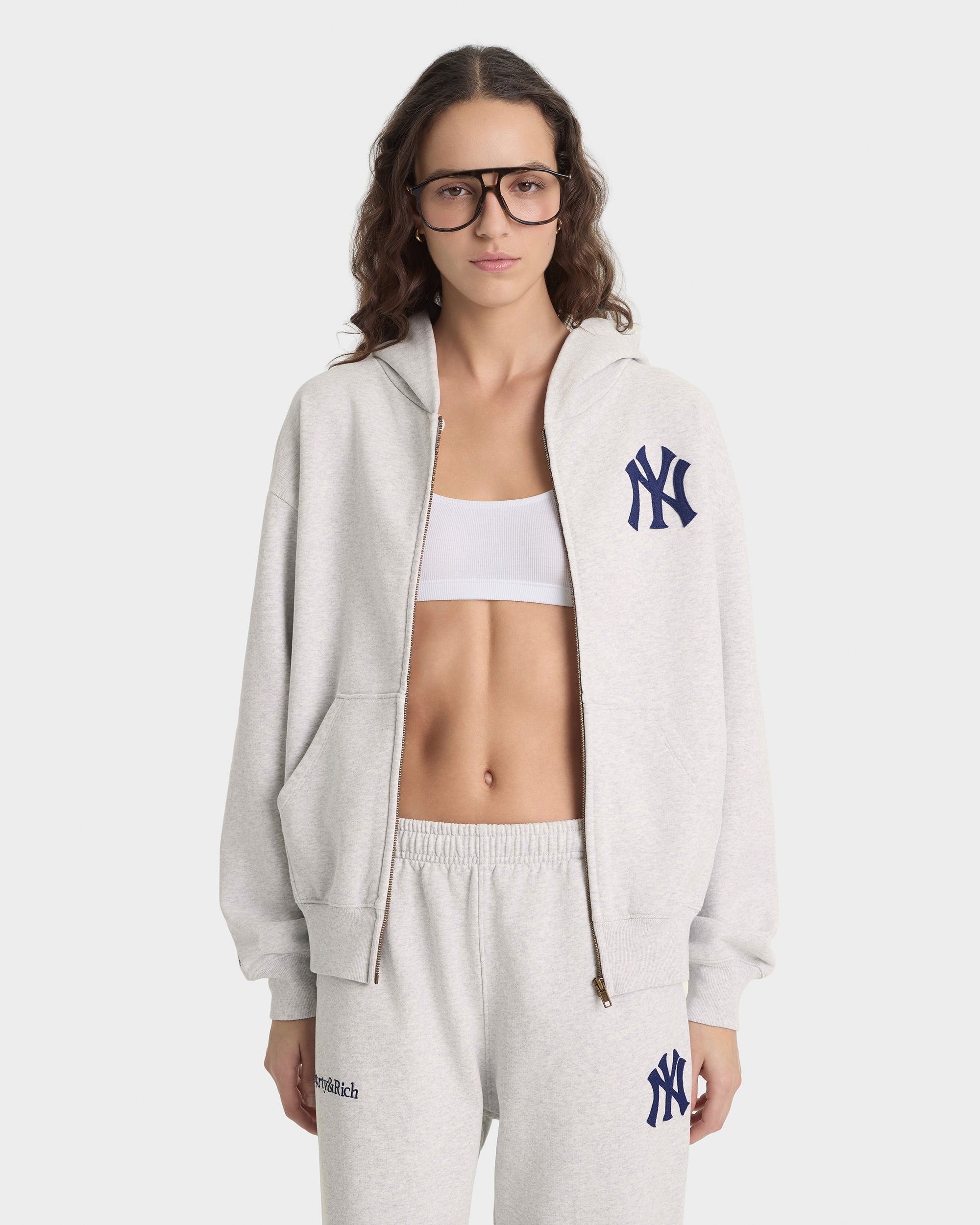 Heritage Yankees Serif Zip Hoodie - Heather Gray/Navy