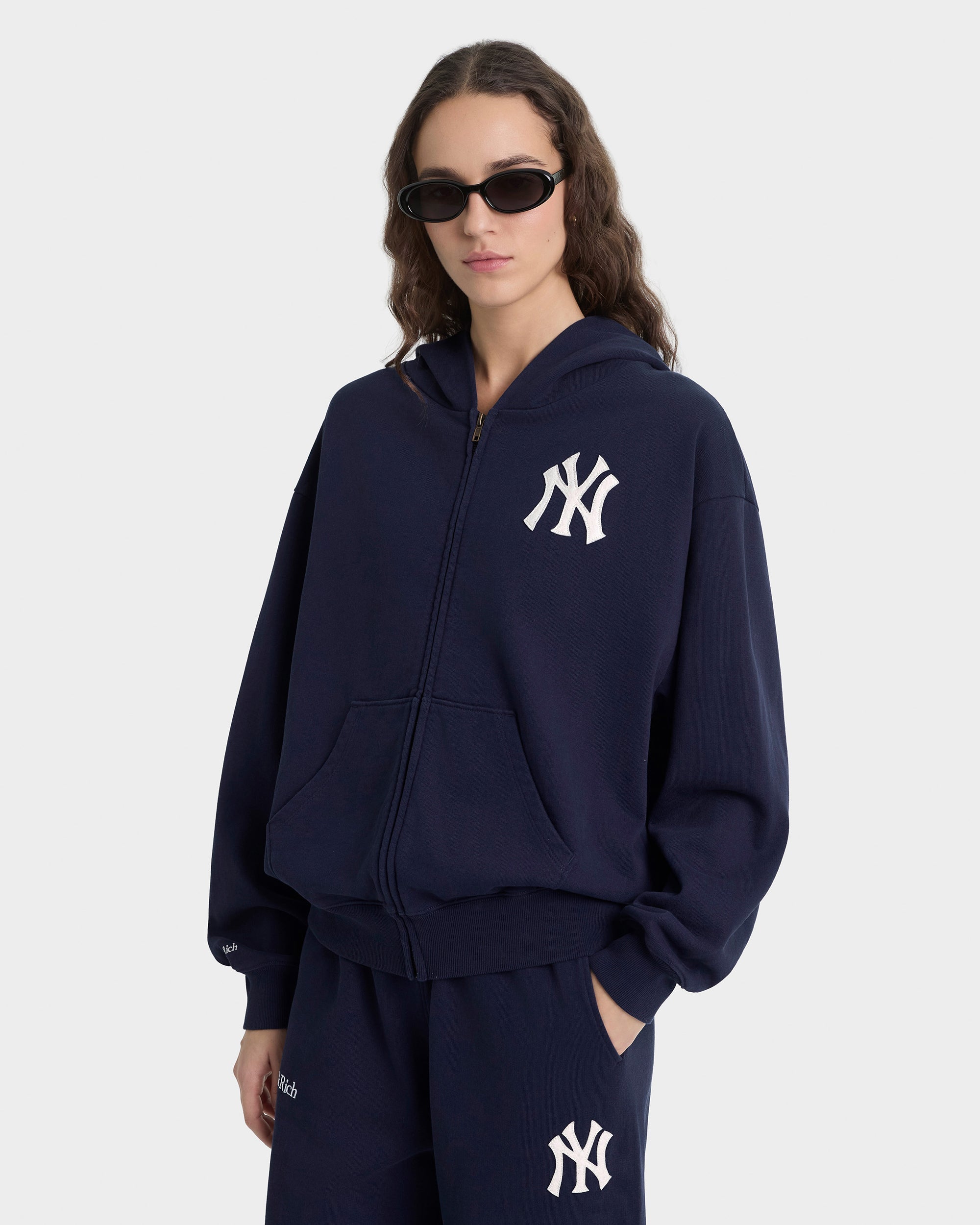 Heritage Yankees Serif Zip Hoodie - Navy/White