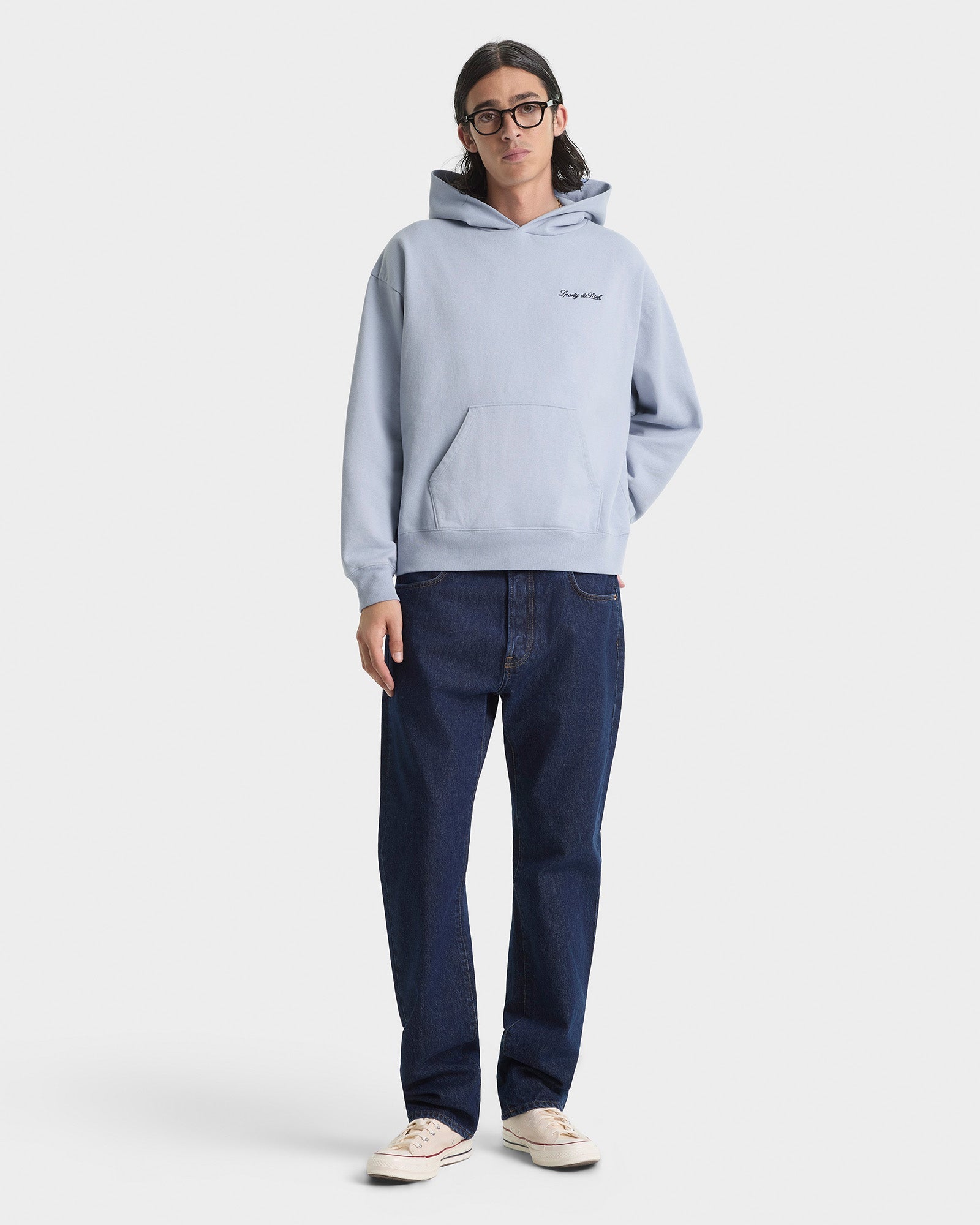 Signature Logo Embroidered Hoodie - Faded Blue/Navy