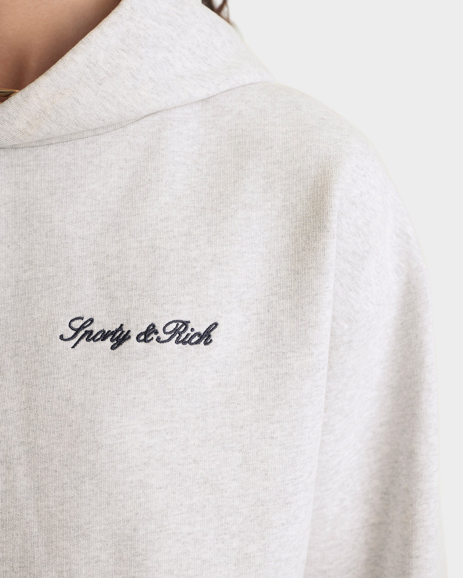 Signature Logo Embroidered Hoodie - Heather Gray/Navy