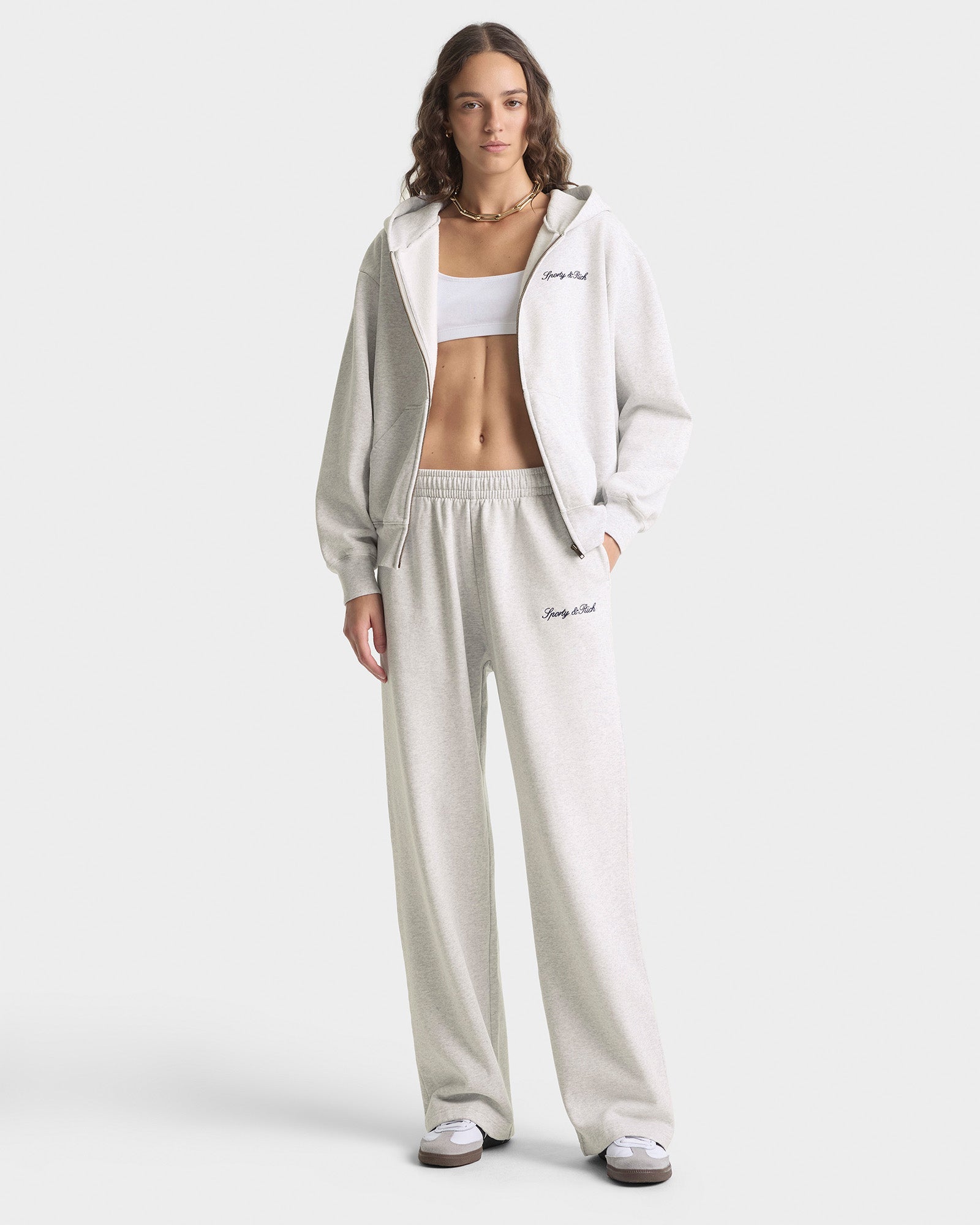 Signature Logo Embroidered Wide Sweatpant - Heather Gray/Navy