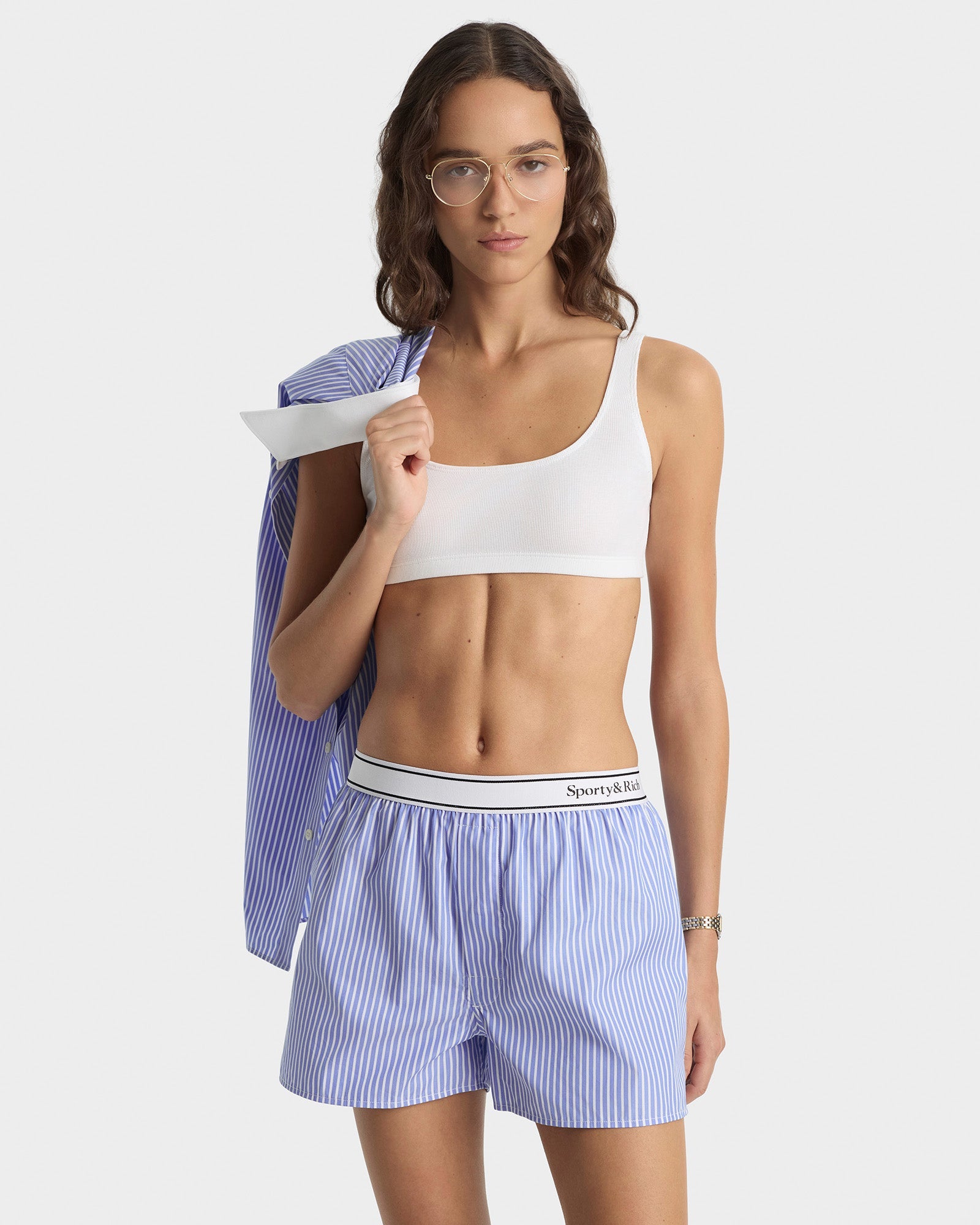 Serif Logo Boxer - Navy Stripe