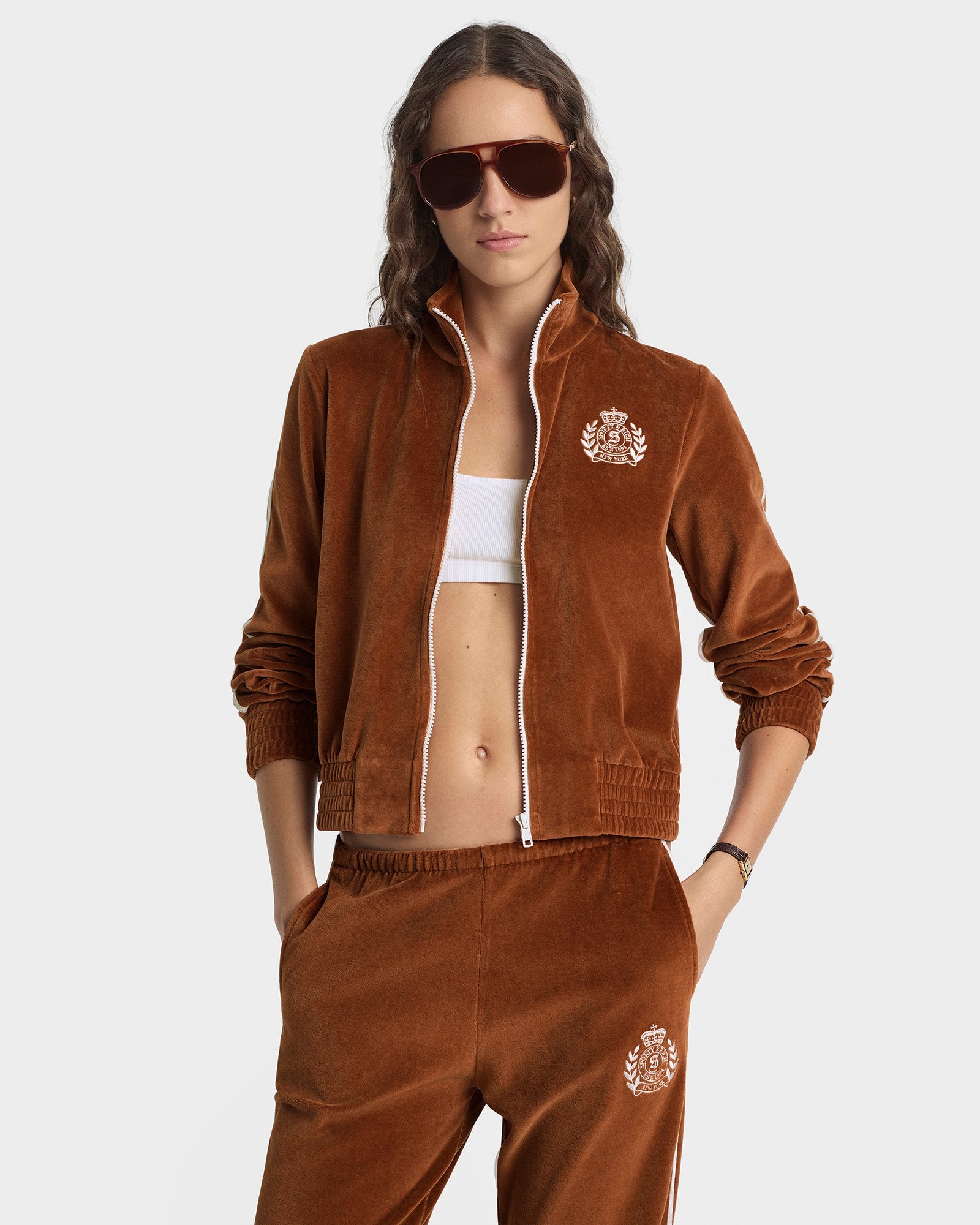 NY Crest Elio Velour Track Jacket - Tobacco