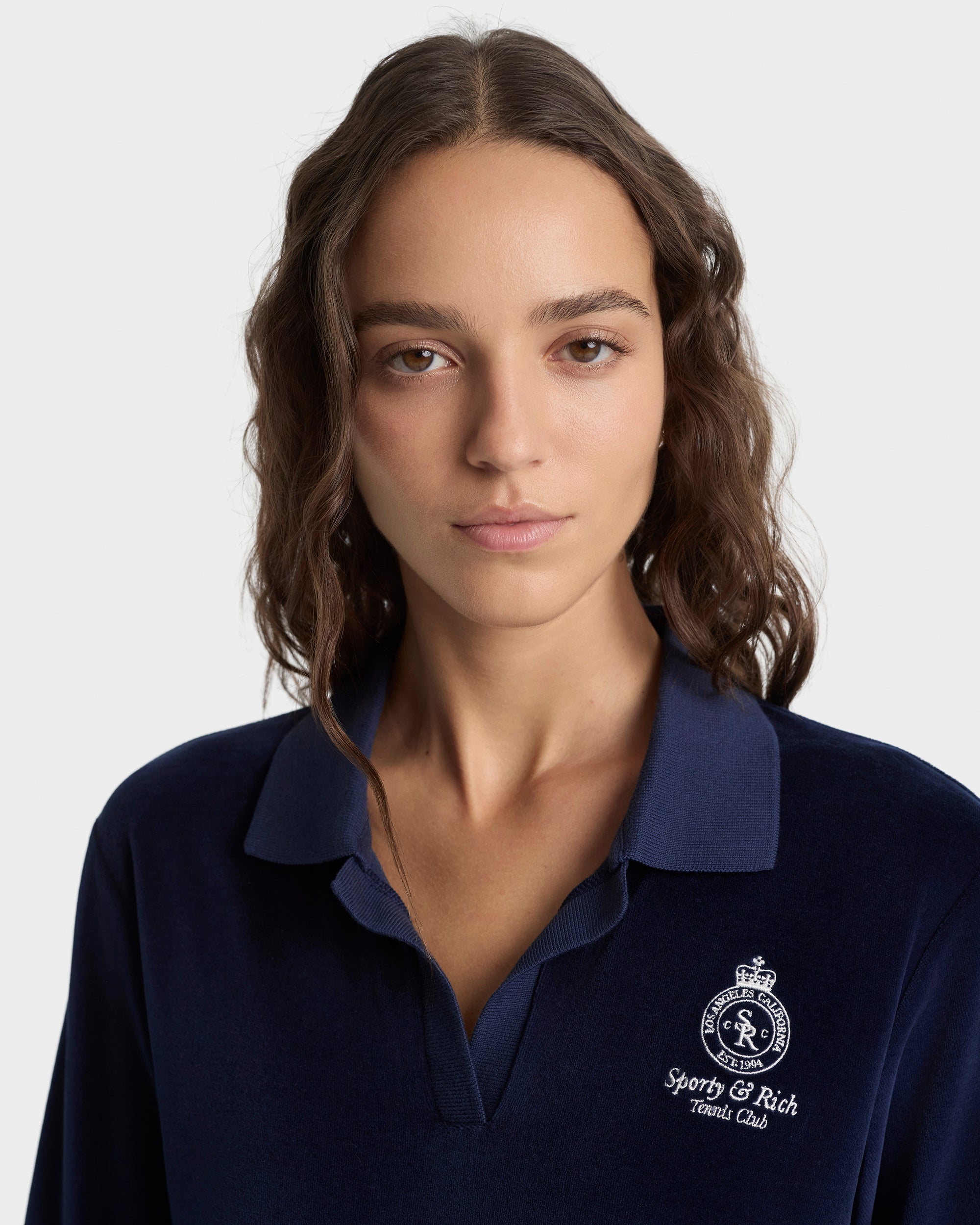 Crown Tennis Velour Polo - Navy/Ecru