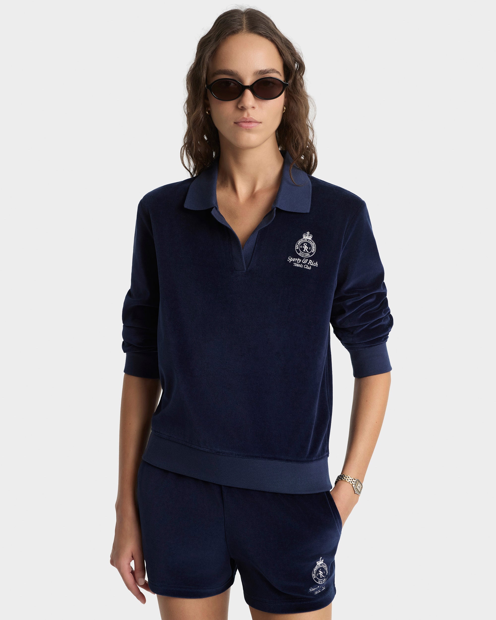 Crown Tennis Velour Short - Navy/Ecru