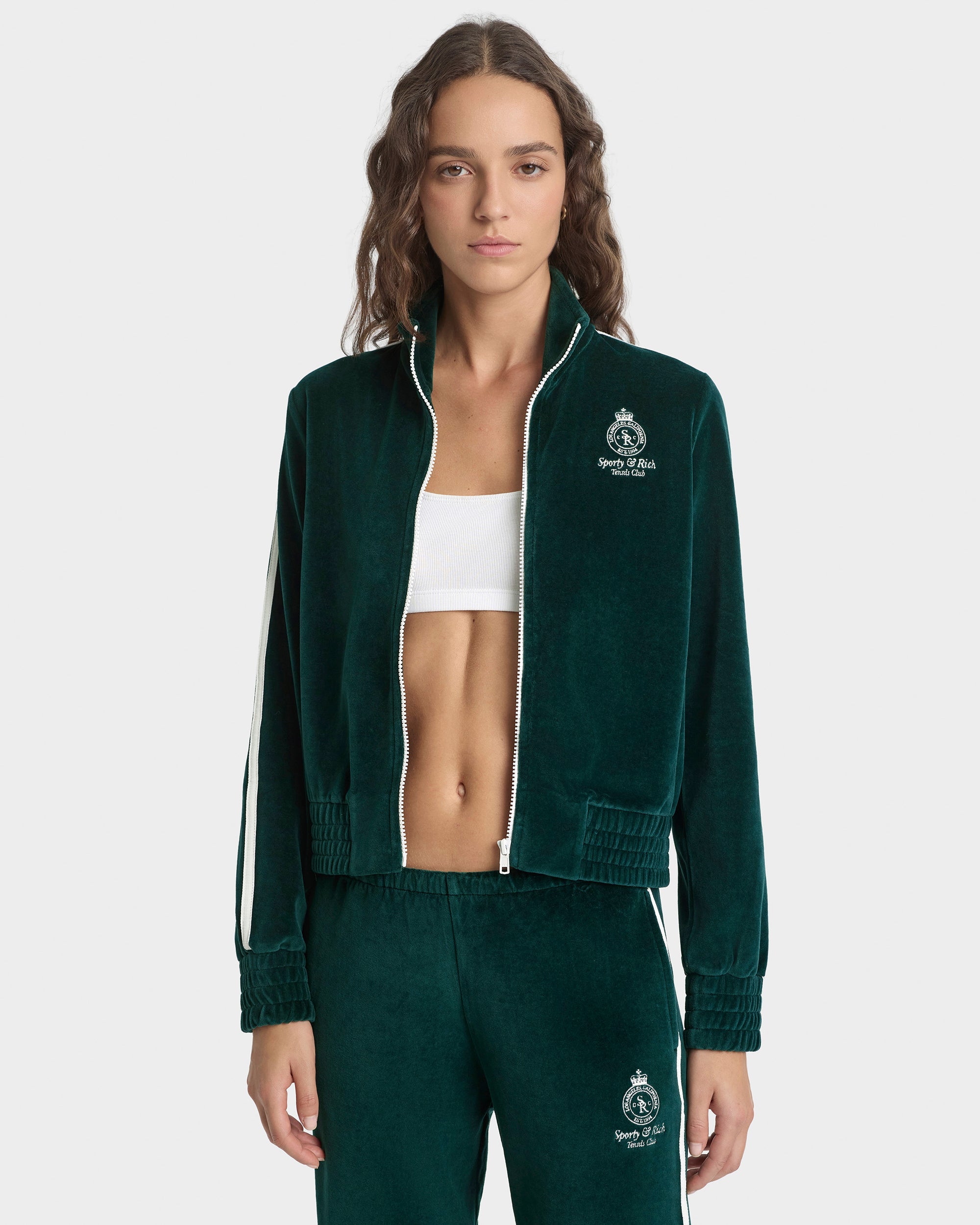 Crown Tennis Velour Sweatpant - Forest/Ecru