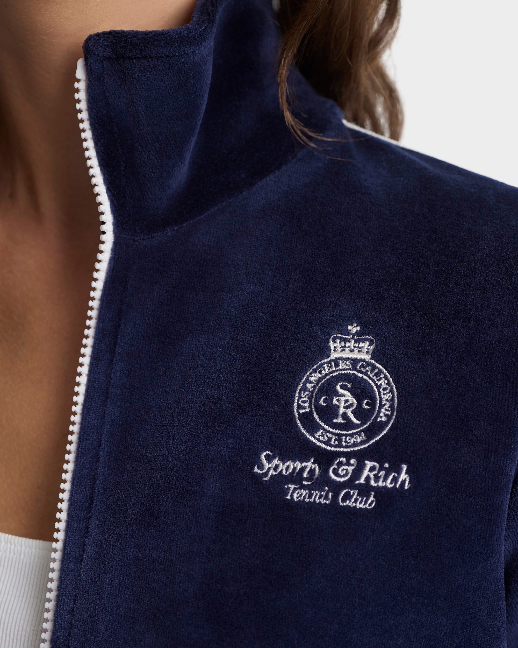 Crown Tennis Elio Velour Track Jacket - Navy/Ecru
