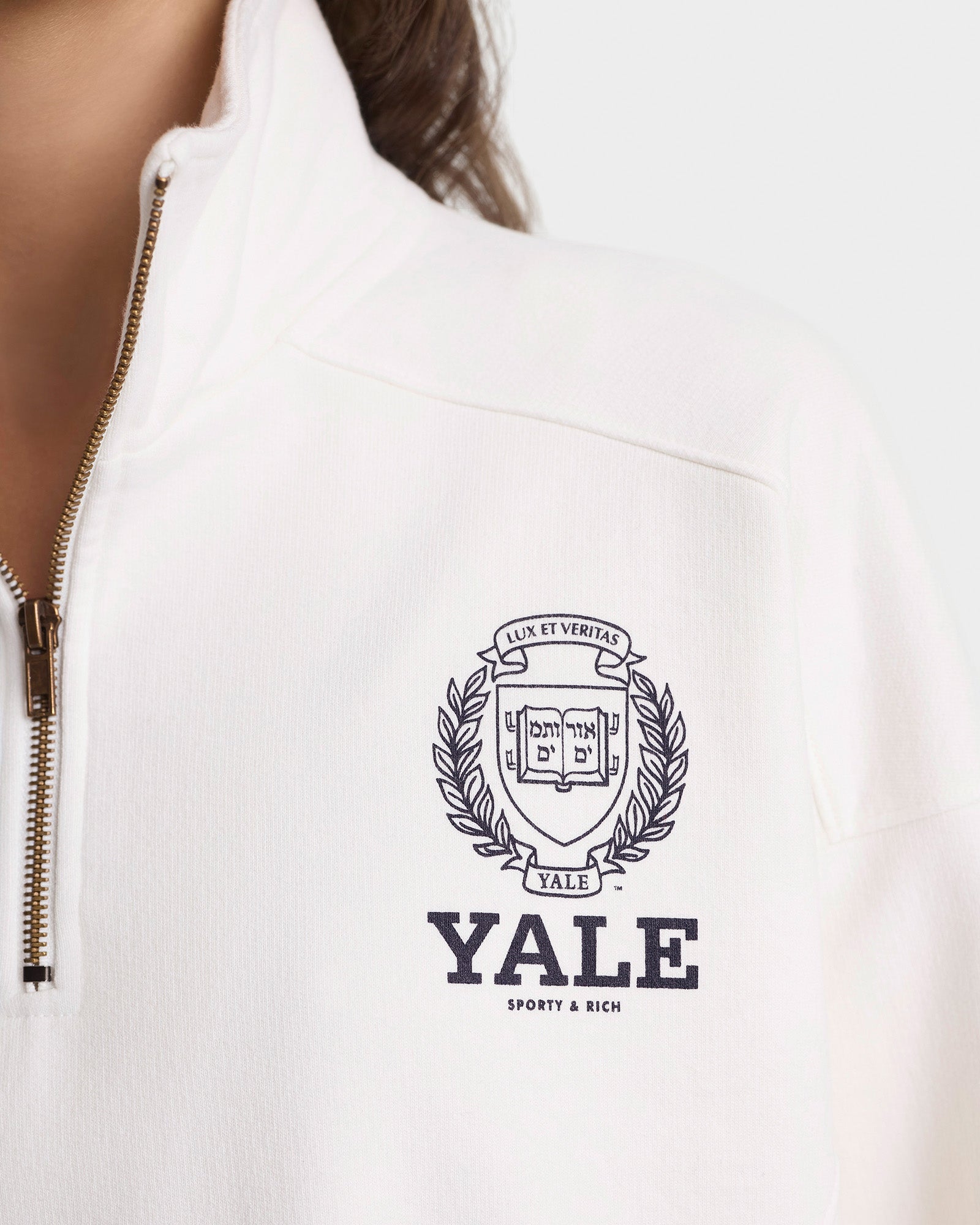 Yale Crest Quarter Zip - White/Navy
