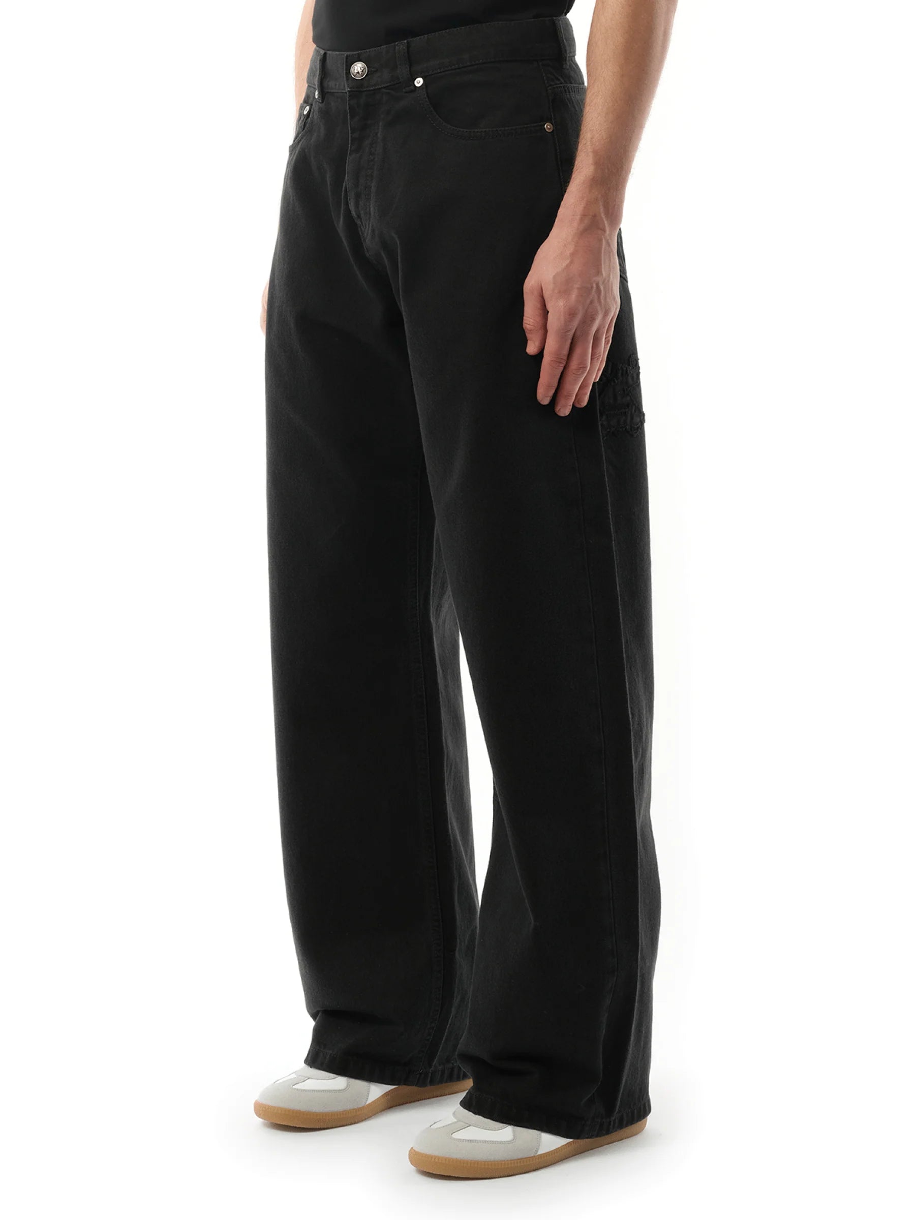 Monogram Loose Denim Pants in Black/Black