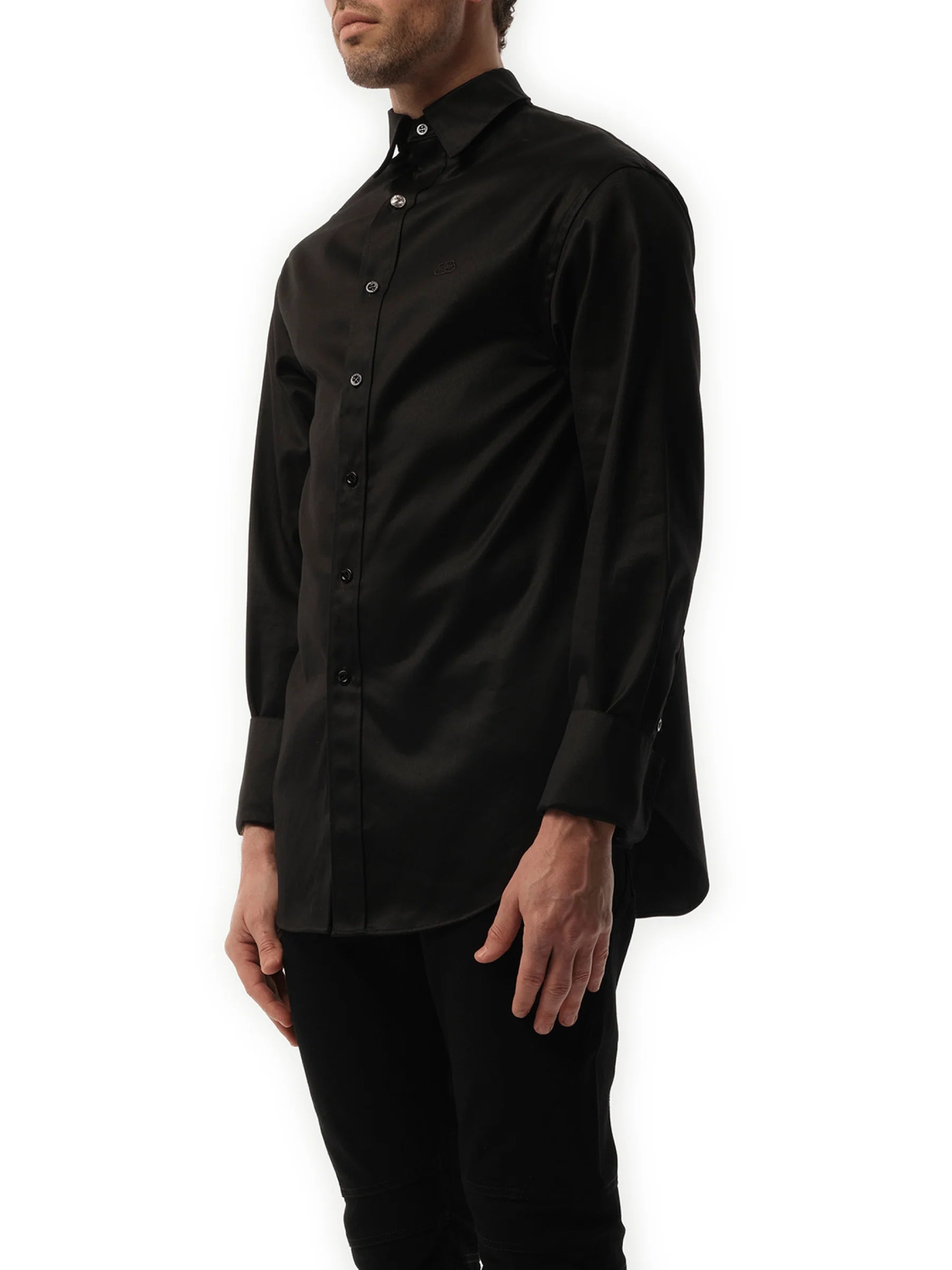 Pulled Long Sleeve Shirt in Black