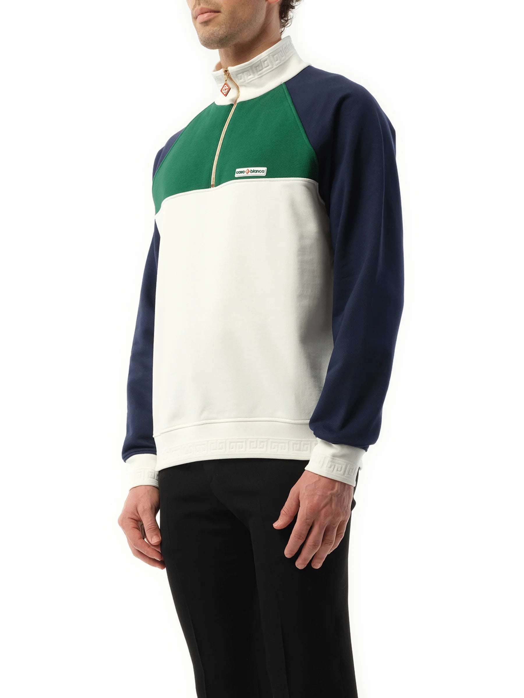 Quarter Zip Colourblock Sweatshirt in Green/Navy/White