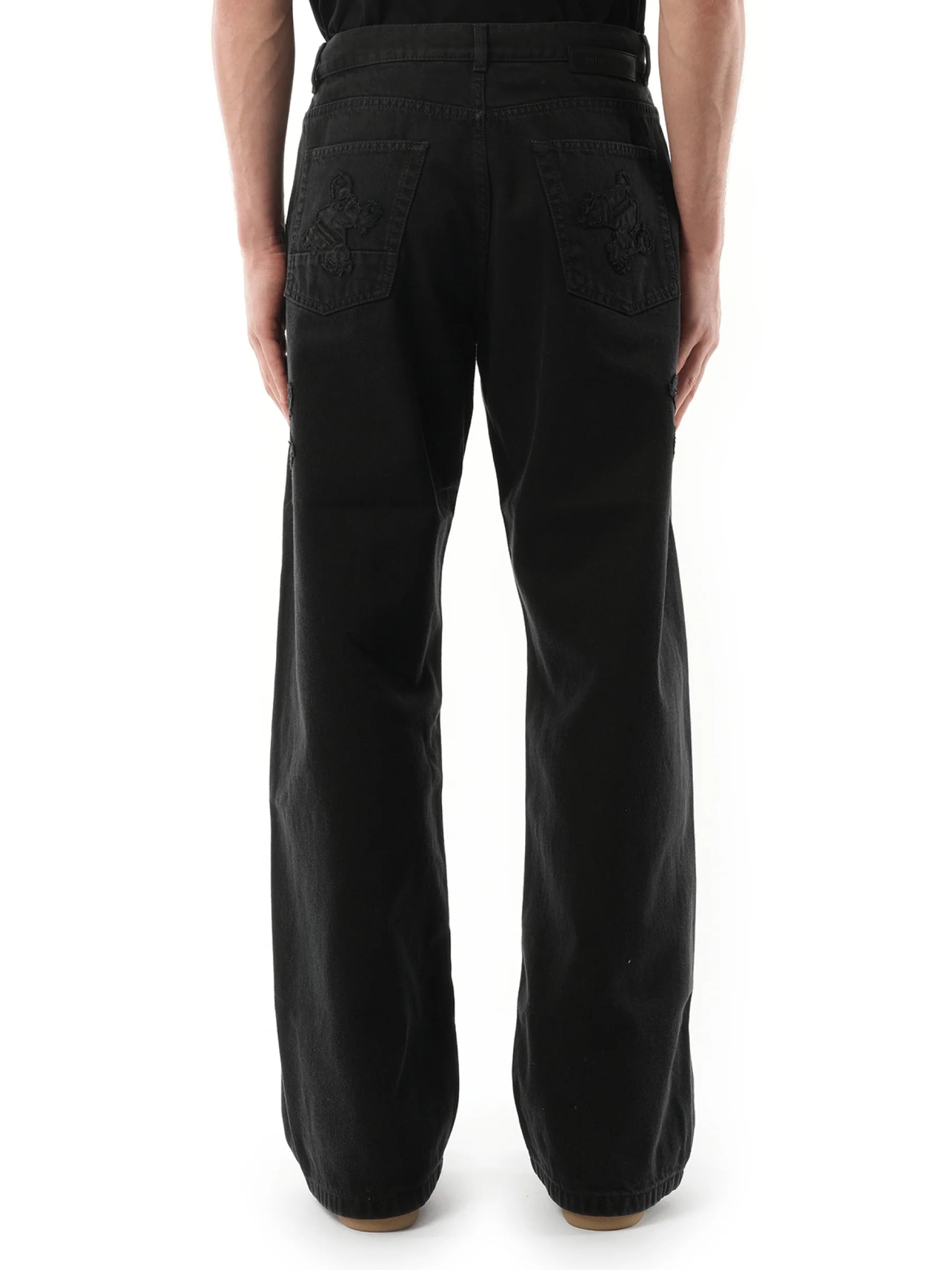 Monogram Loose Denim Pants in Black/Black