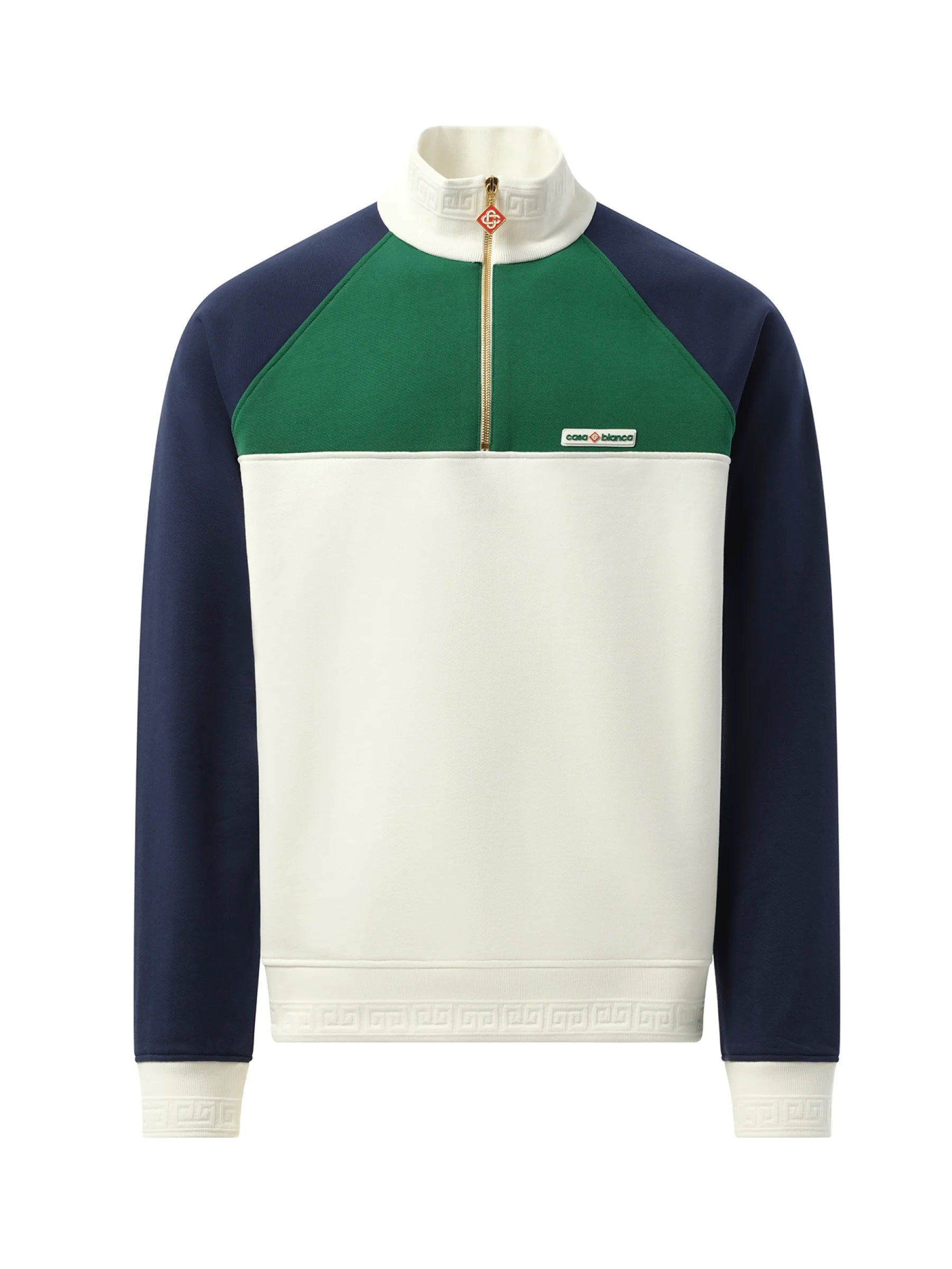 Quarter Zip Colourblock Sweatshirt in Green/Navy/White