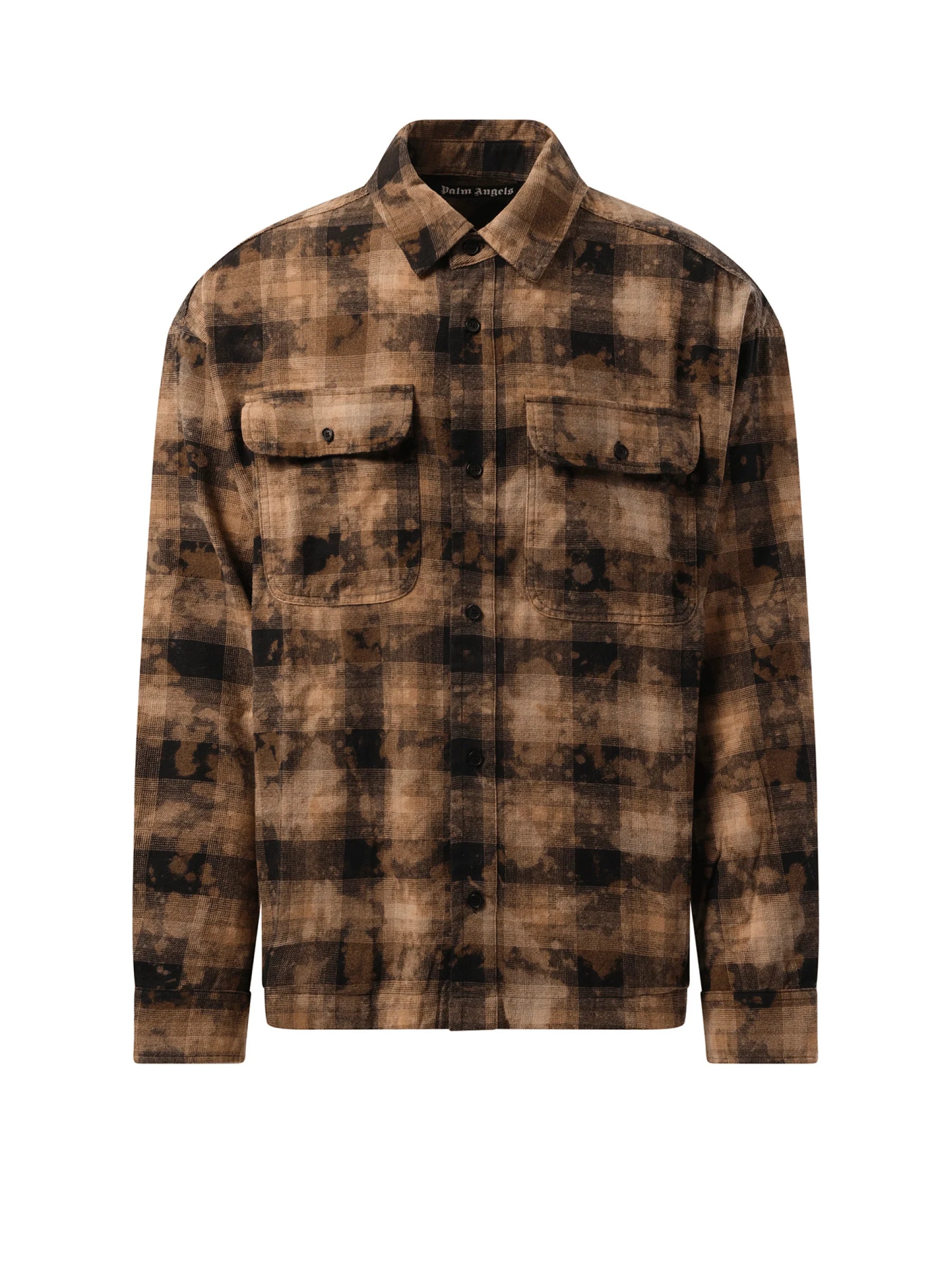 Long Sleeve Curved Logo Check Shirt in Brown/Off White
