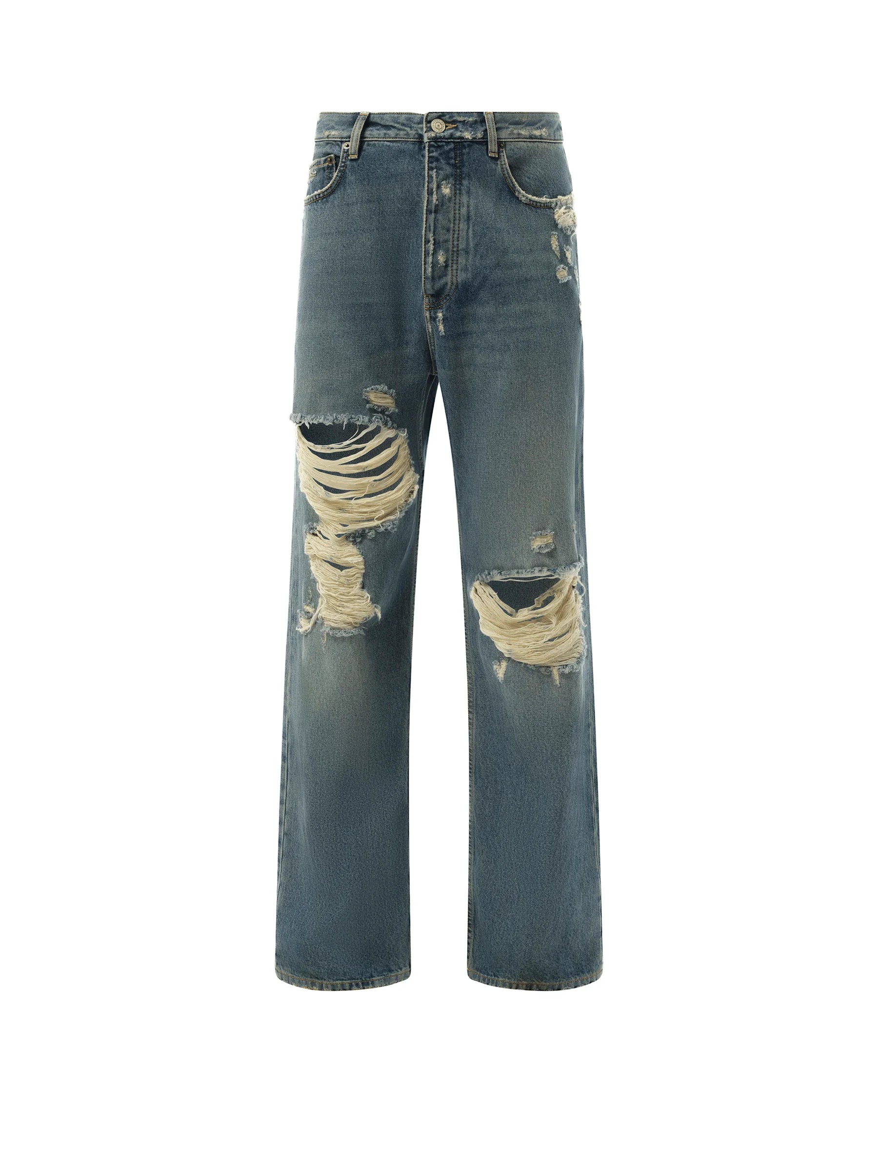 Light Indigo Denim Ripped Pants in Sun Bleached Blue