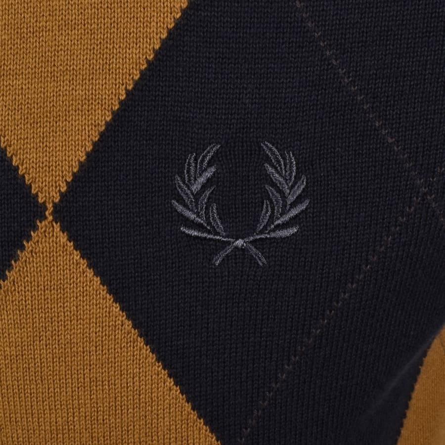 Fred Perry Argyle Knit Button Through Polo Navy