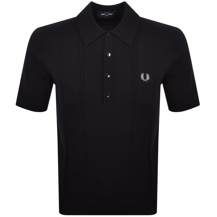 Fred Perry Cable Knit Polo Shirt Navy