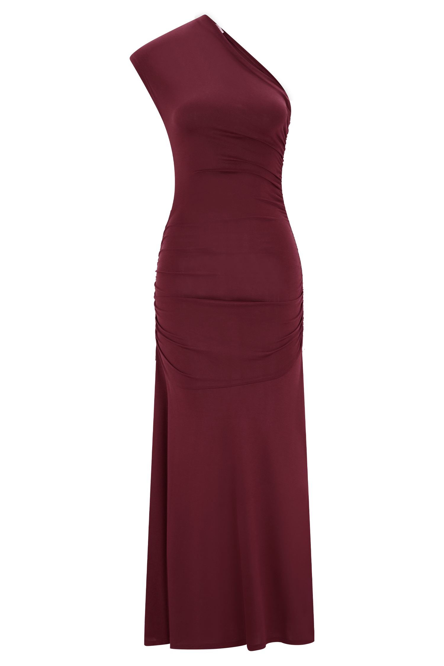 Chloe Peached Jersey One Shoulder Midi Dress - Mahogany