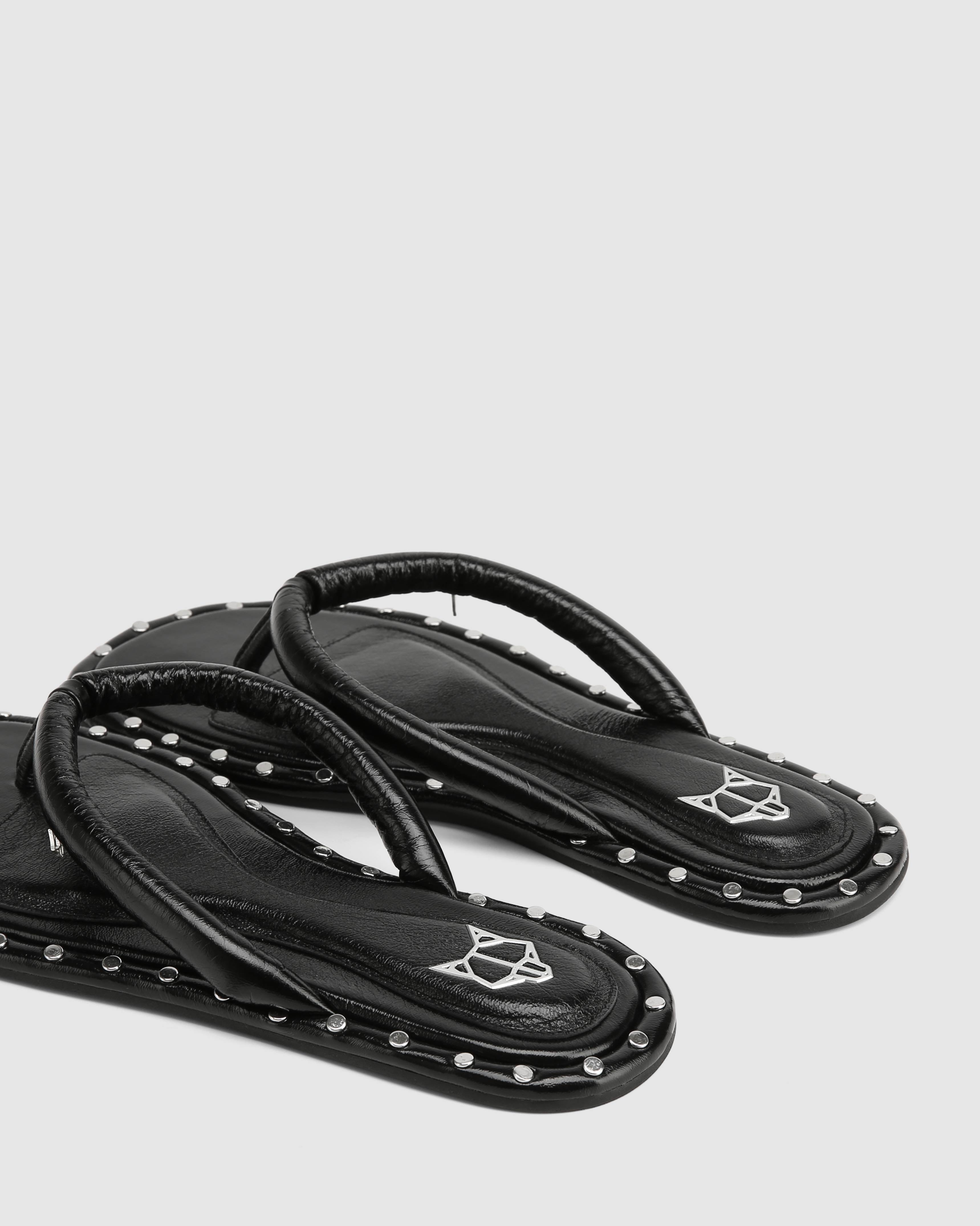 Grenada Black Leather/Silver Studs