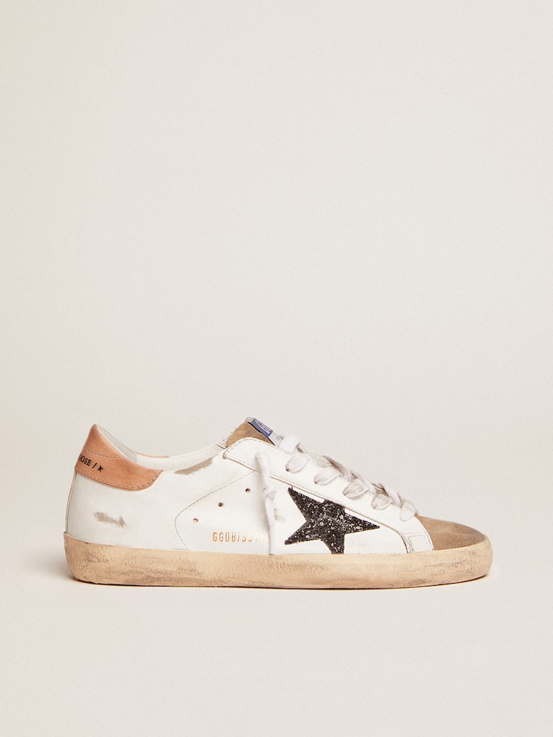 Women's Super-Star with black glitter star and pink heel tab