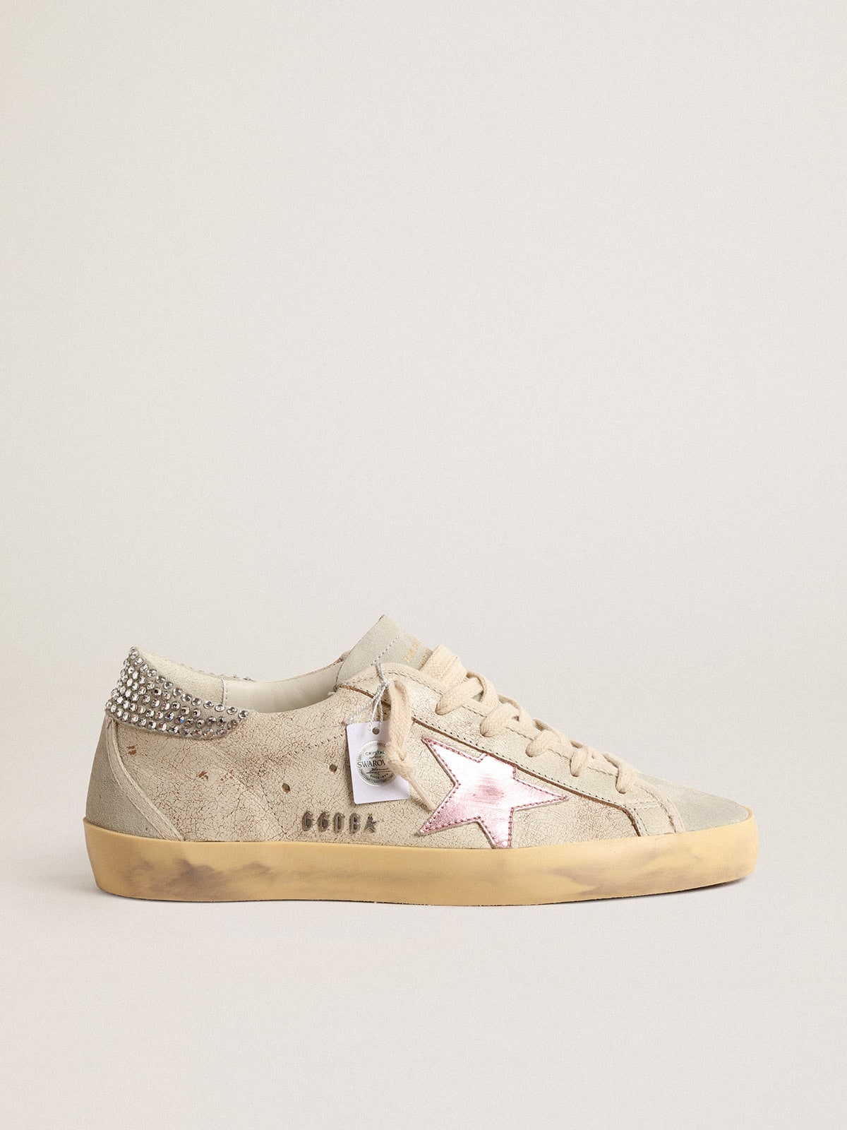 Super-Star LTD in ecru with Swarovski crystal heel tab