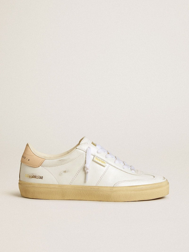 Women's Soul Star in white leather with pink leather heel tab