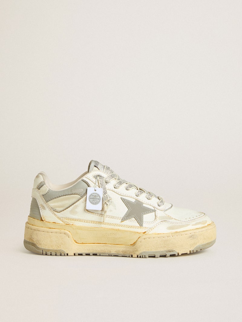 Women’s Forty2 in white leather with laces with Swarovski crystals and gray star