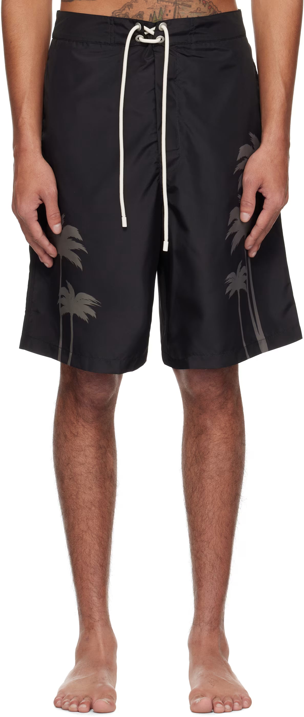 Black Palms Print Swim Shorts